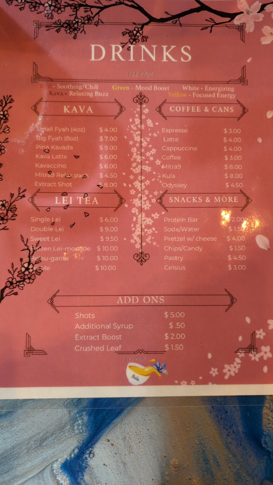 Lei Kava Menu