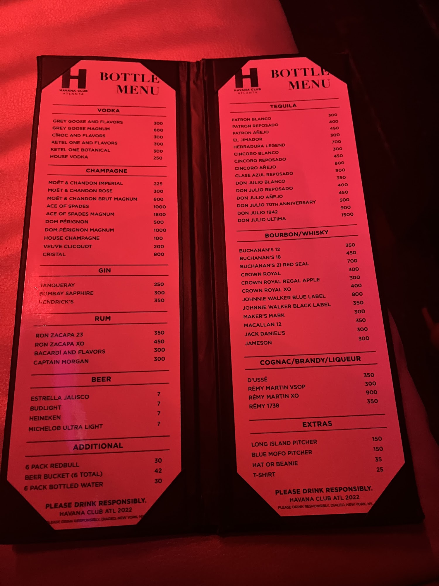 Havana Club ATL Menu