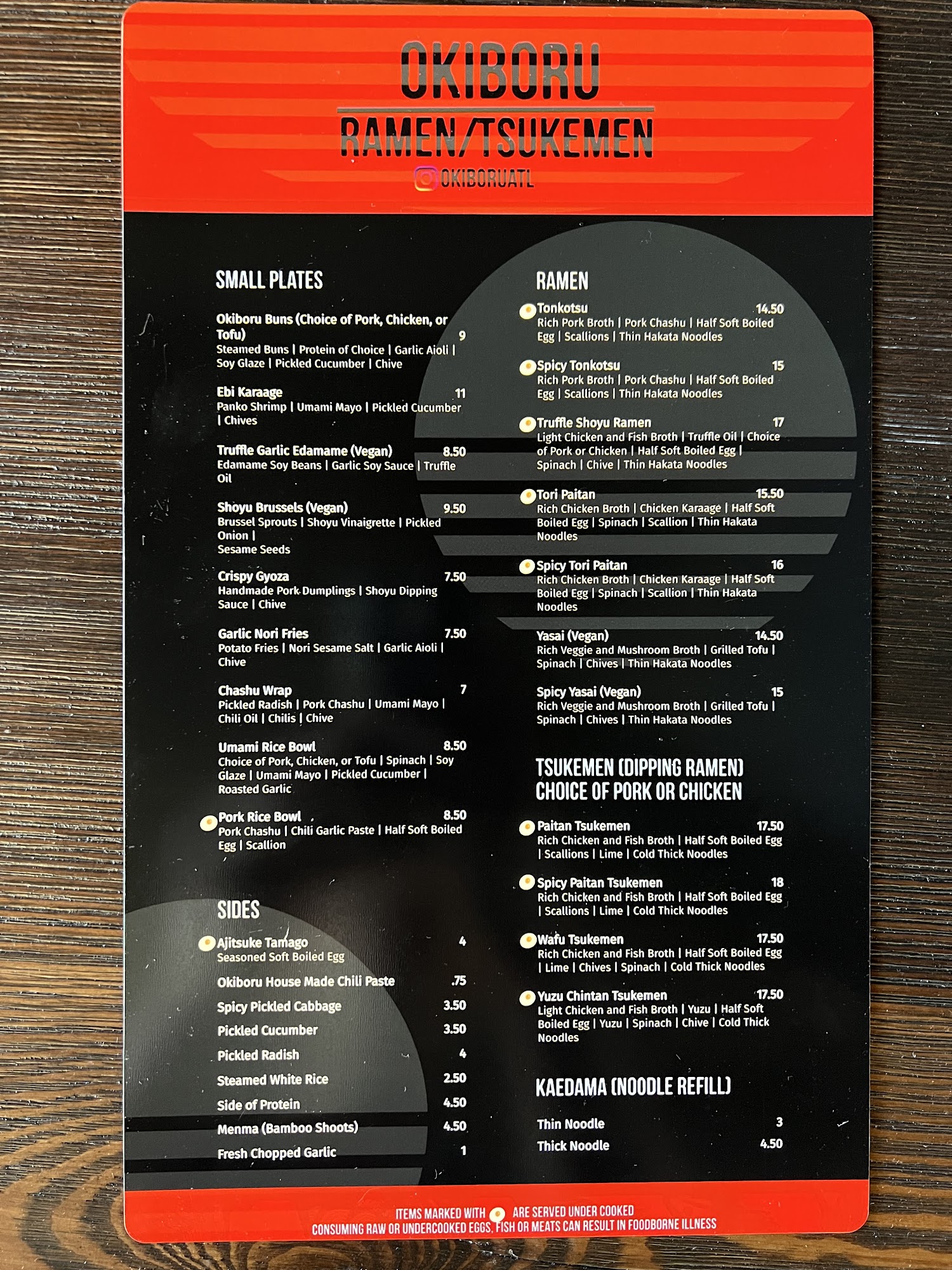 Okiboru Tsukemen & Ramen Menu
