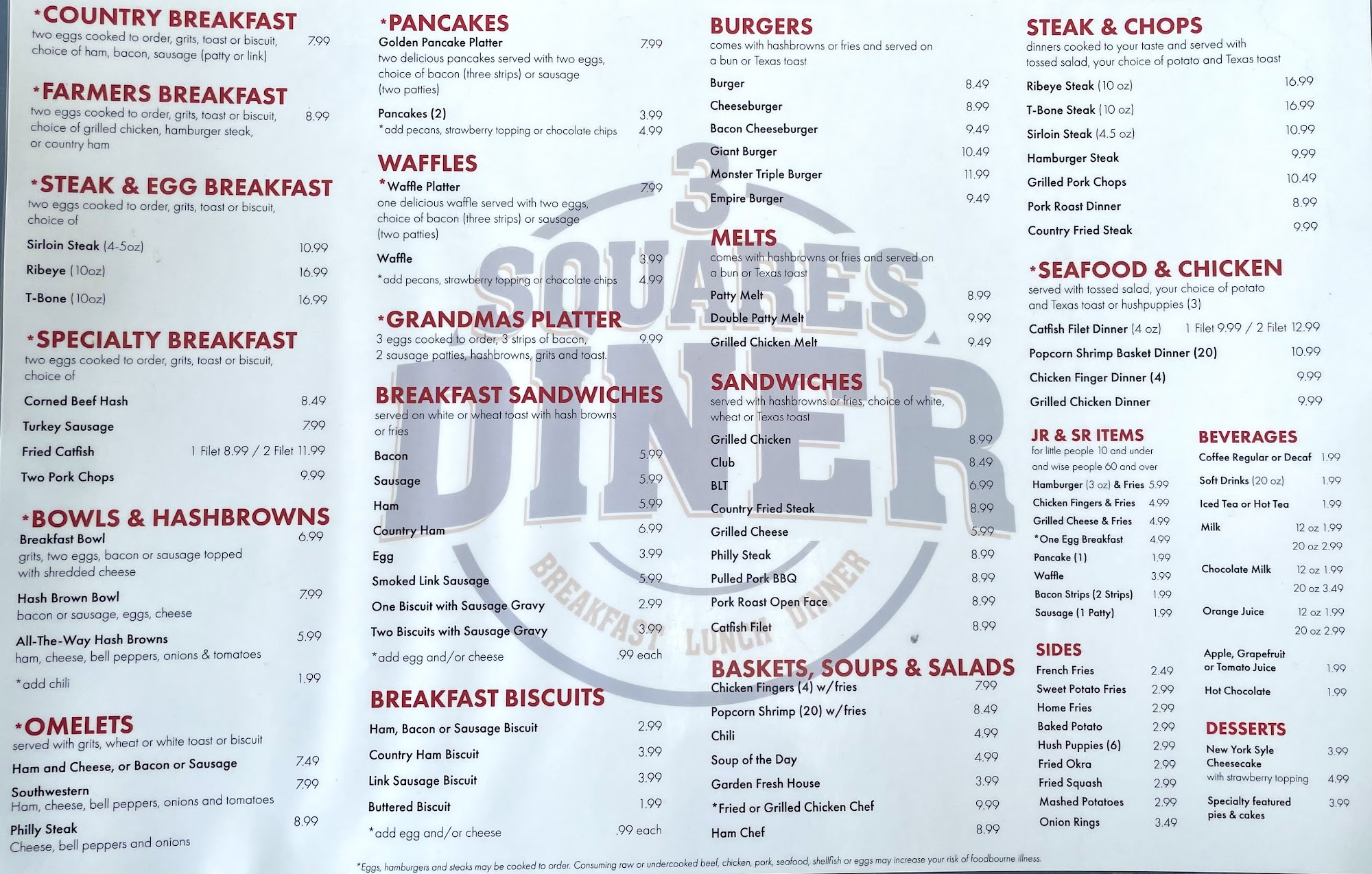 3 Squares Diner - Bainbridge Menu