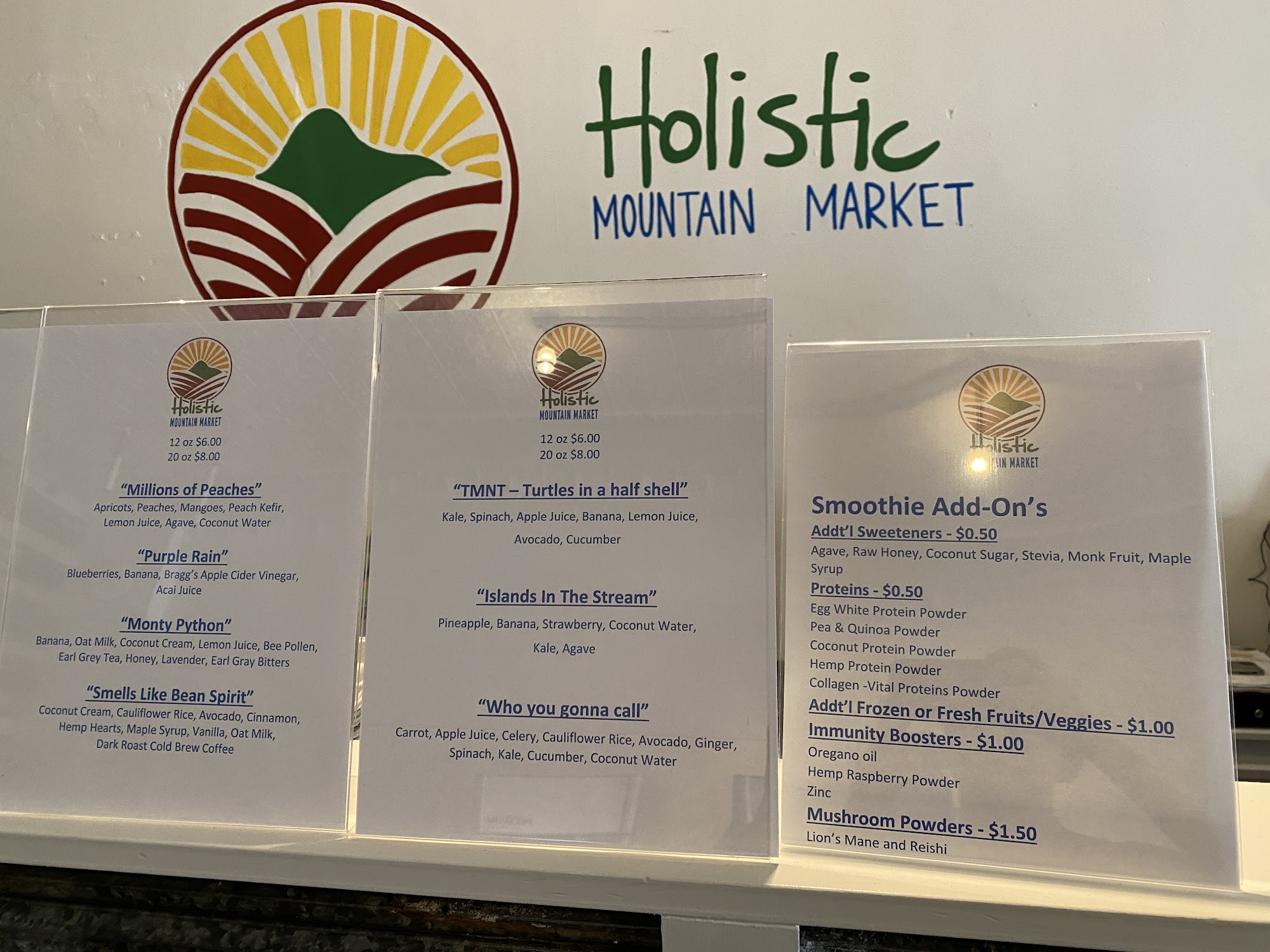 Holistic Mountain Market Menu