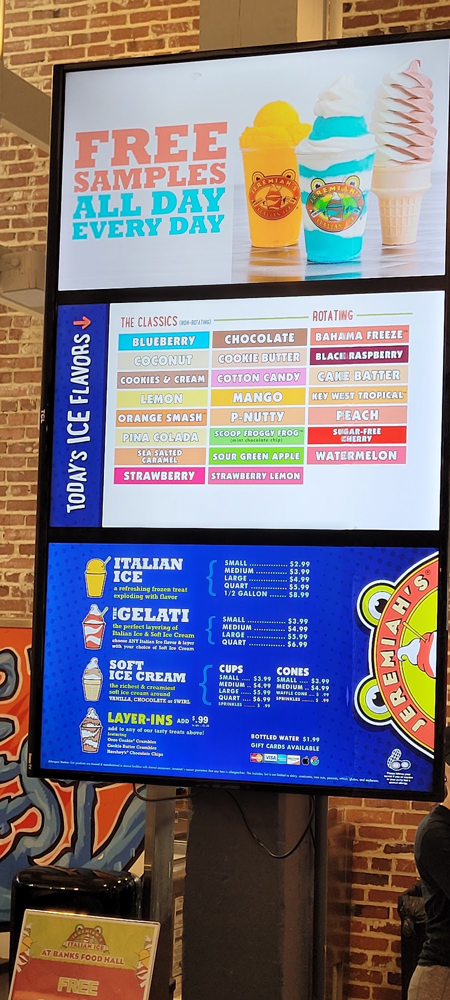 Jeremiah's Italian Ice Menu