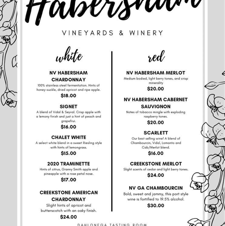 Dahlonega Tasting Room Menu