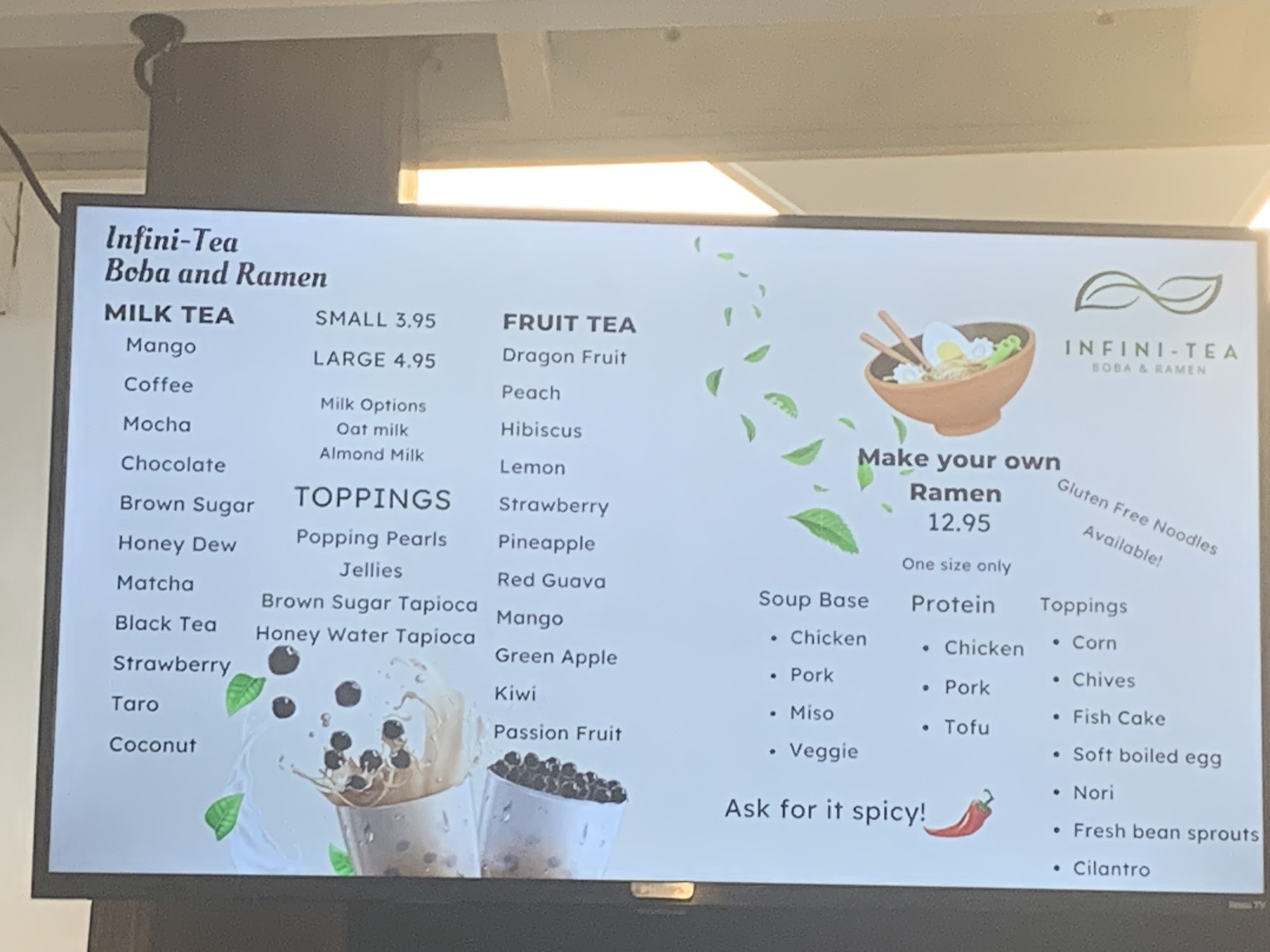 Infini-Tea Boba and Ramen Menu