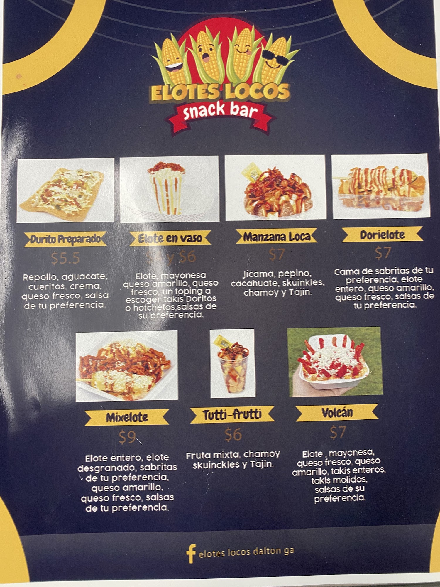 Elotes Locos Menu