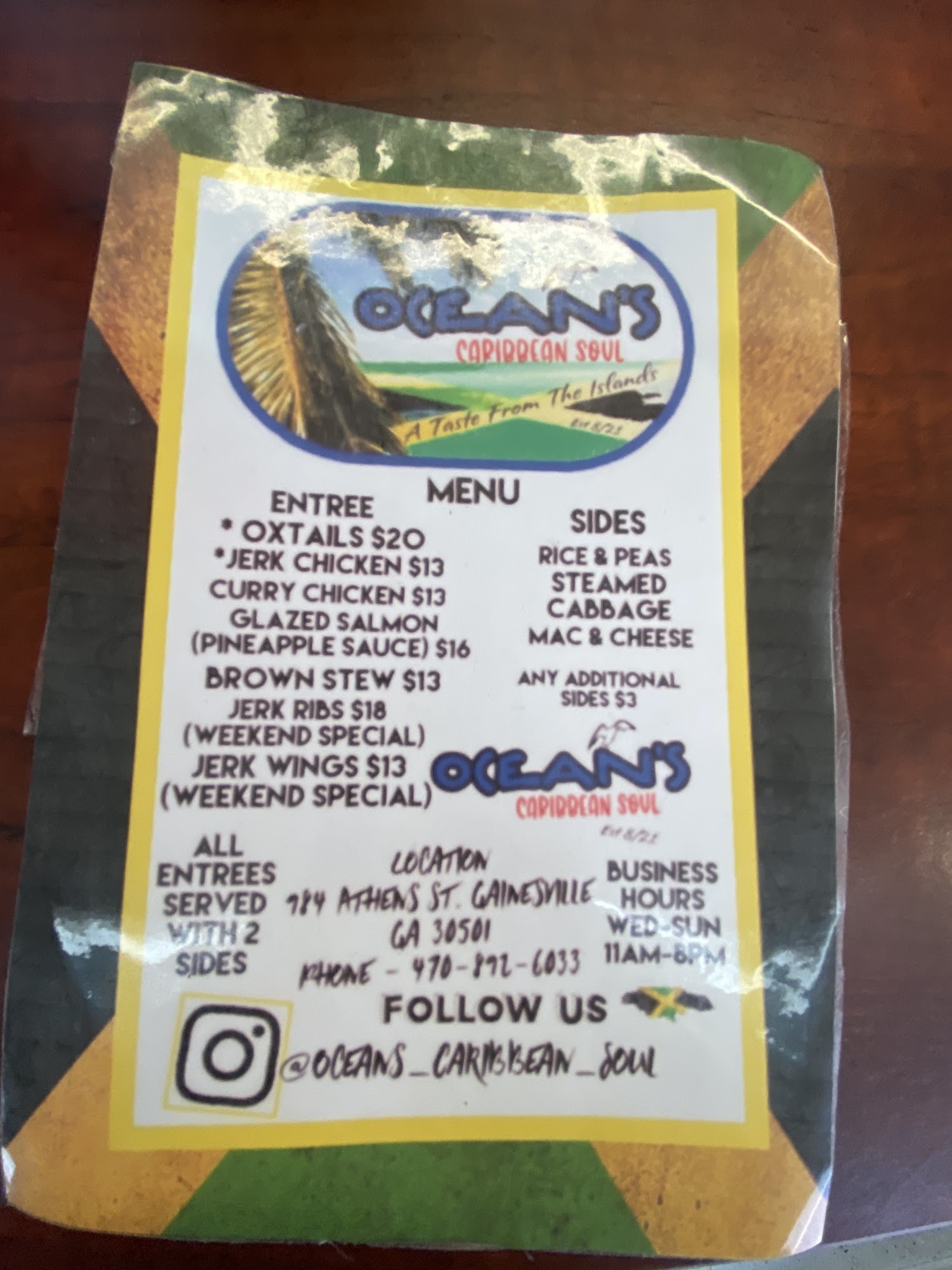 Ocean's Caribbean Soul Menu
