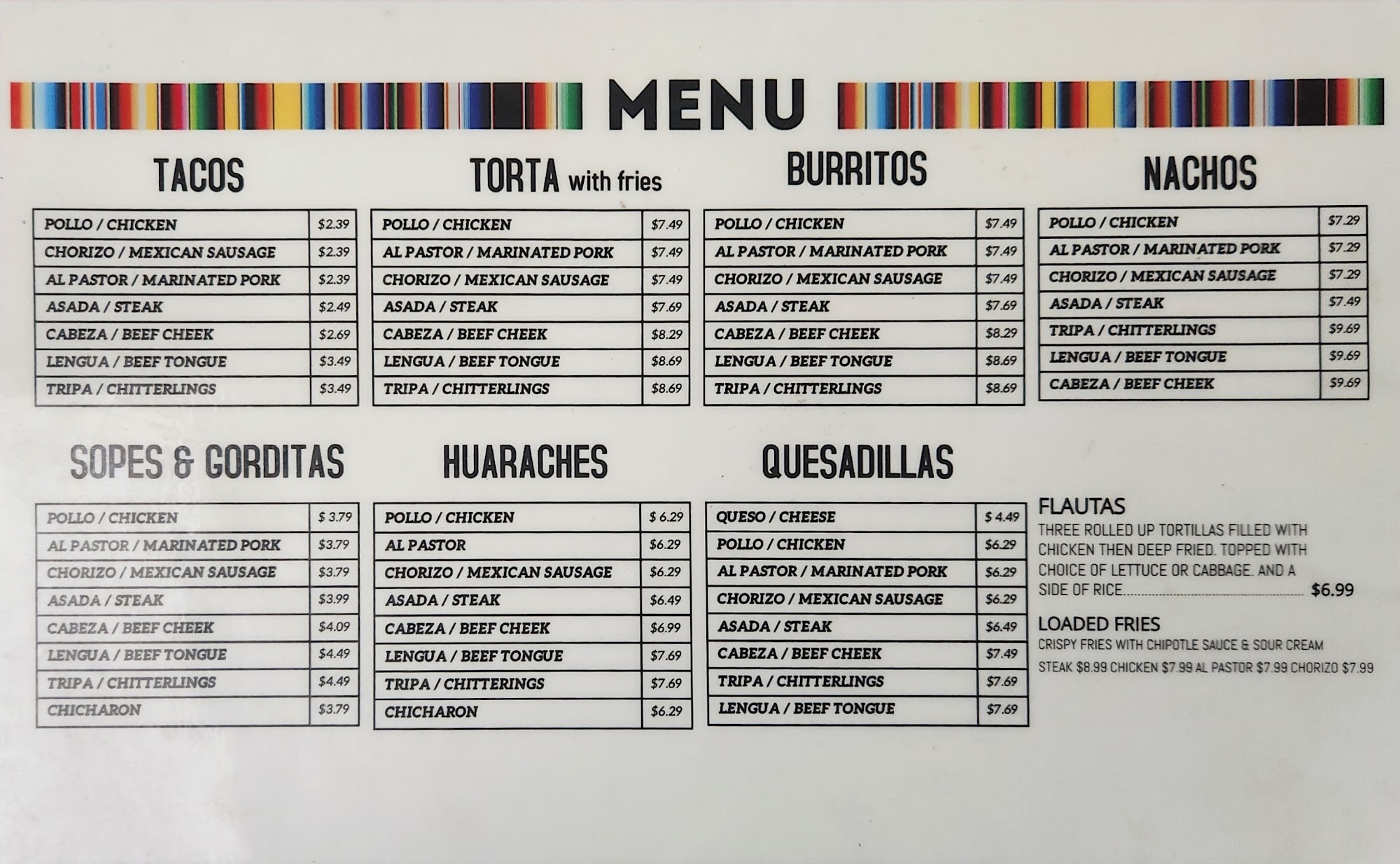Taco Fiesta Menu