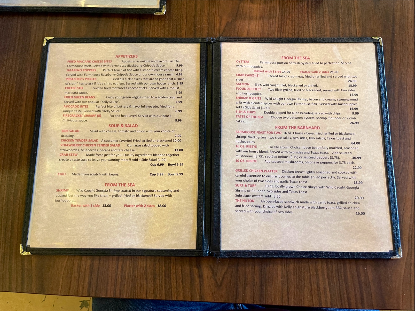 The Farmhouse Menu