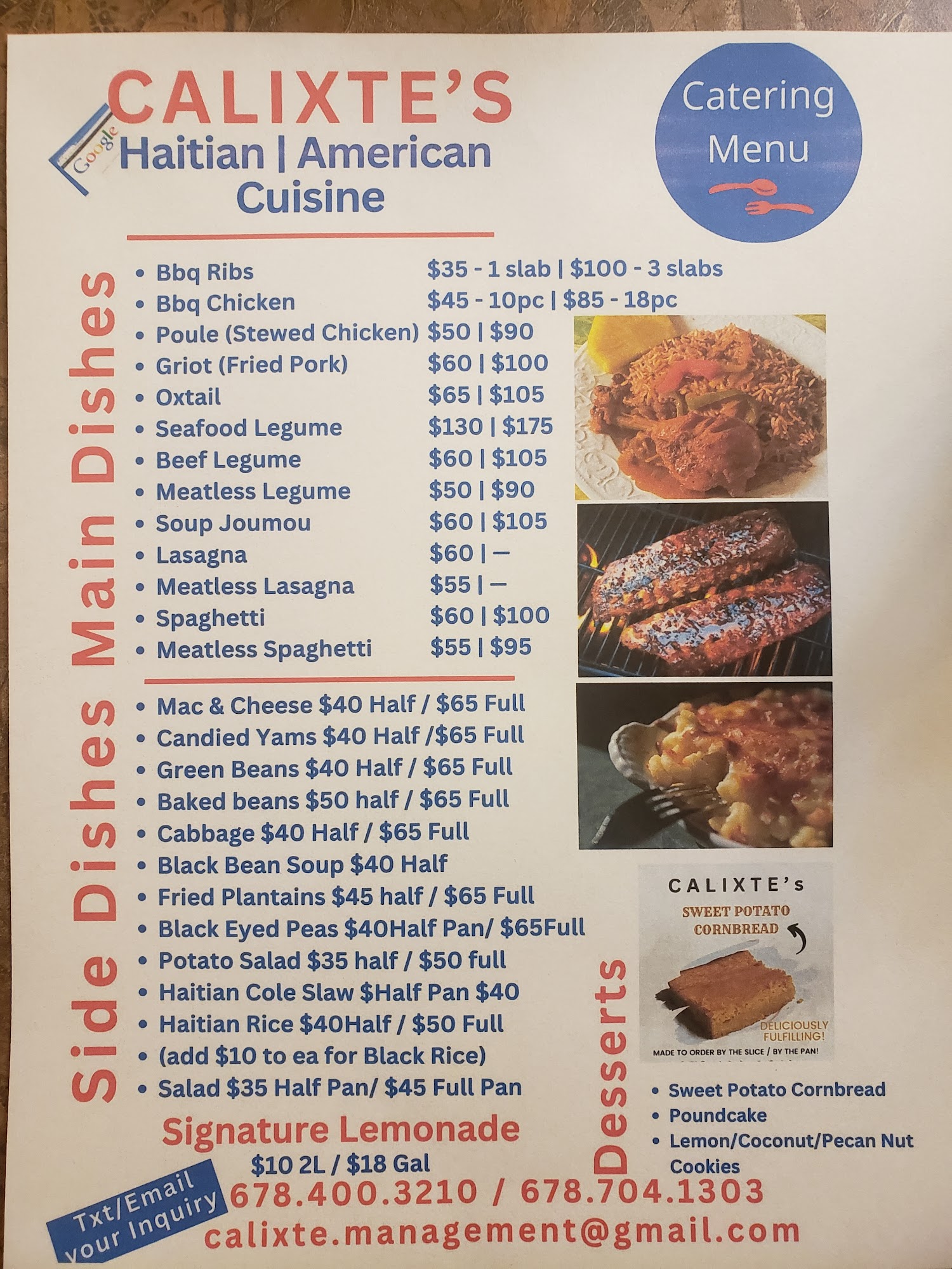CALIXTE Haitian American CATERING! Menu