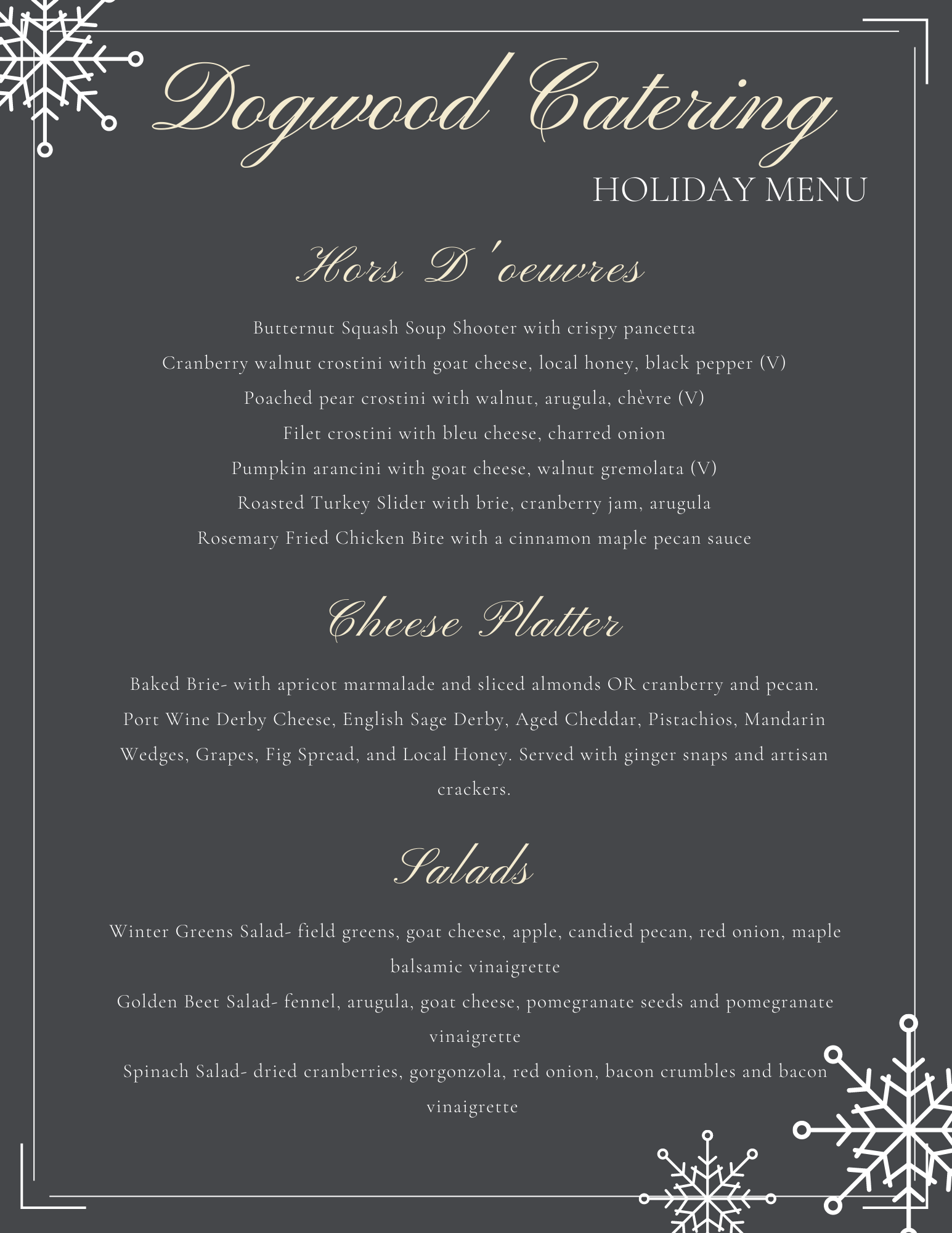 Dogwood Catering Company Menu