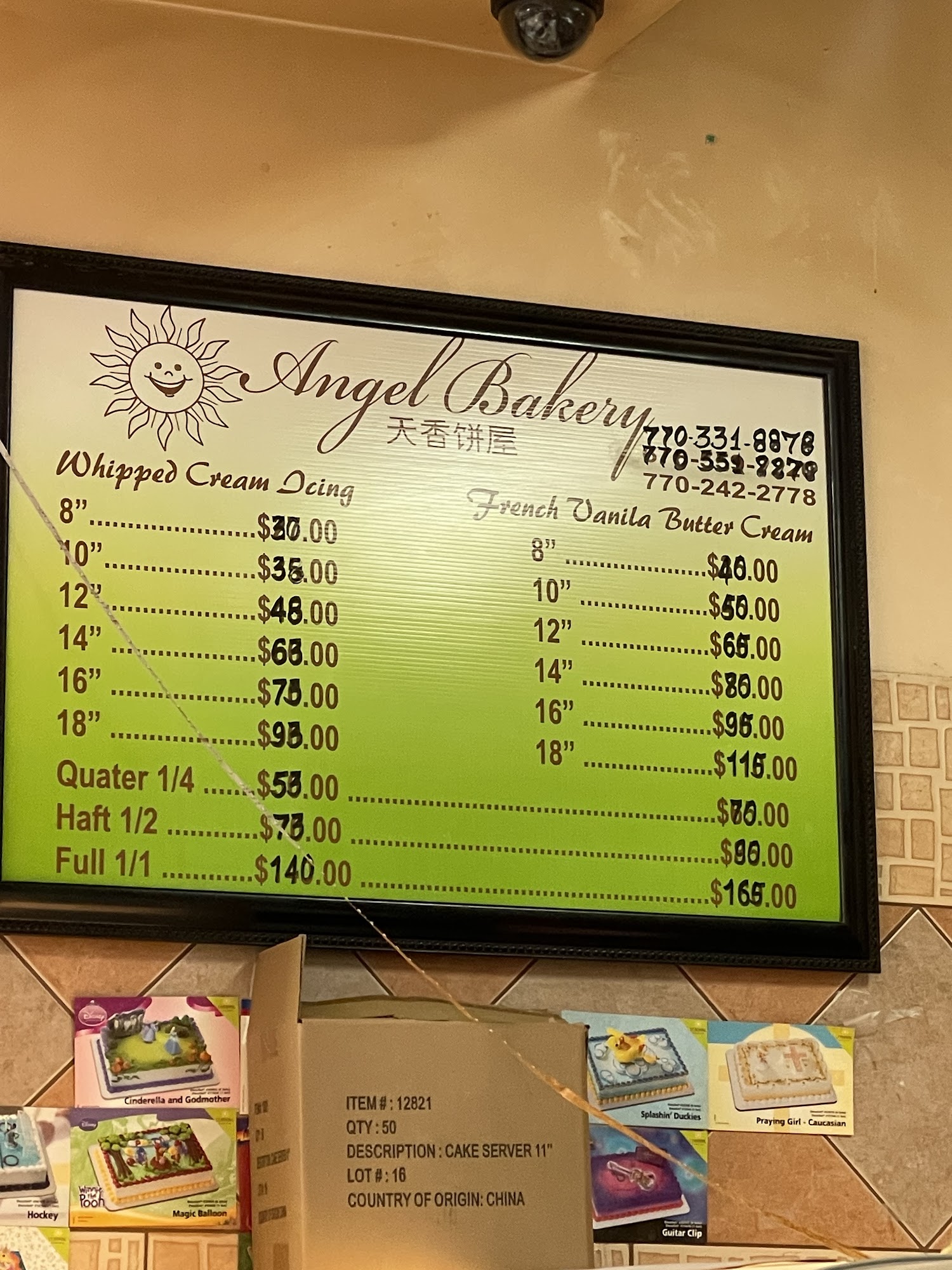 Angel Bakery Menu