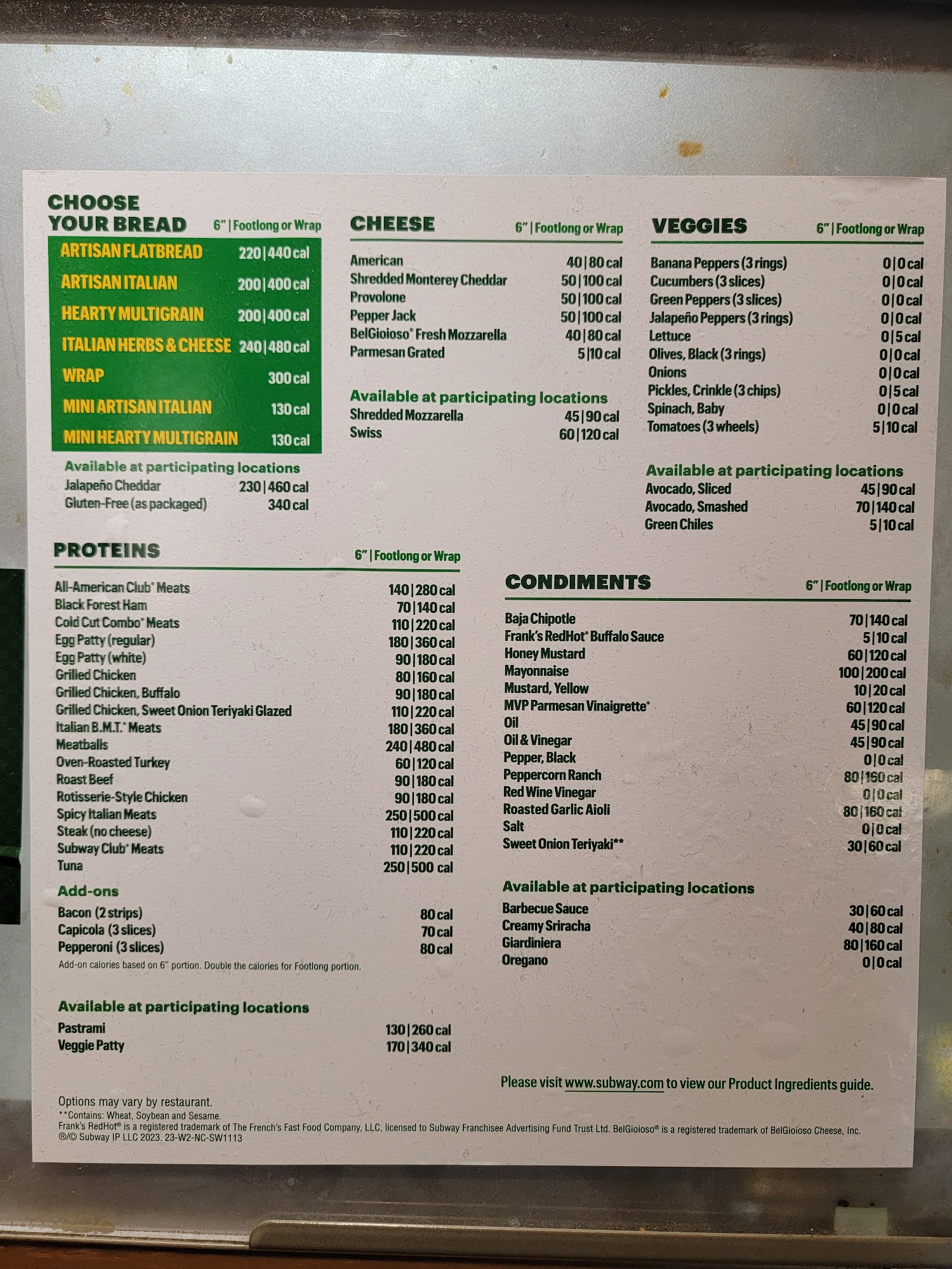 Subway Menu