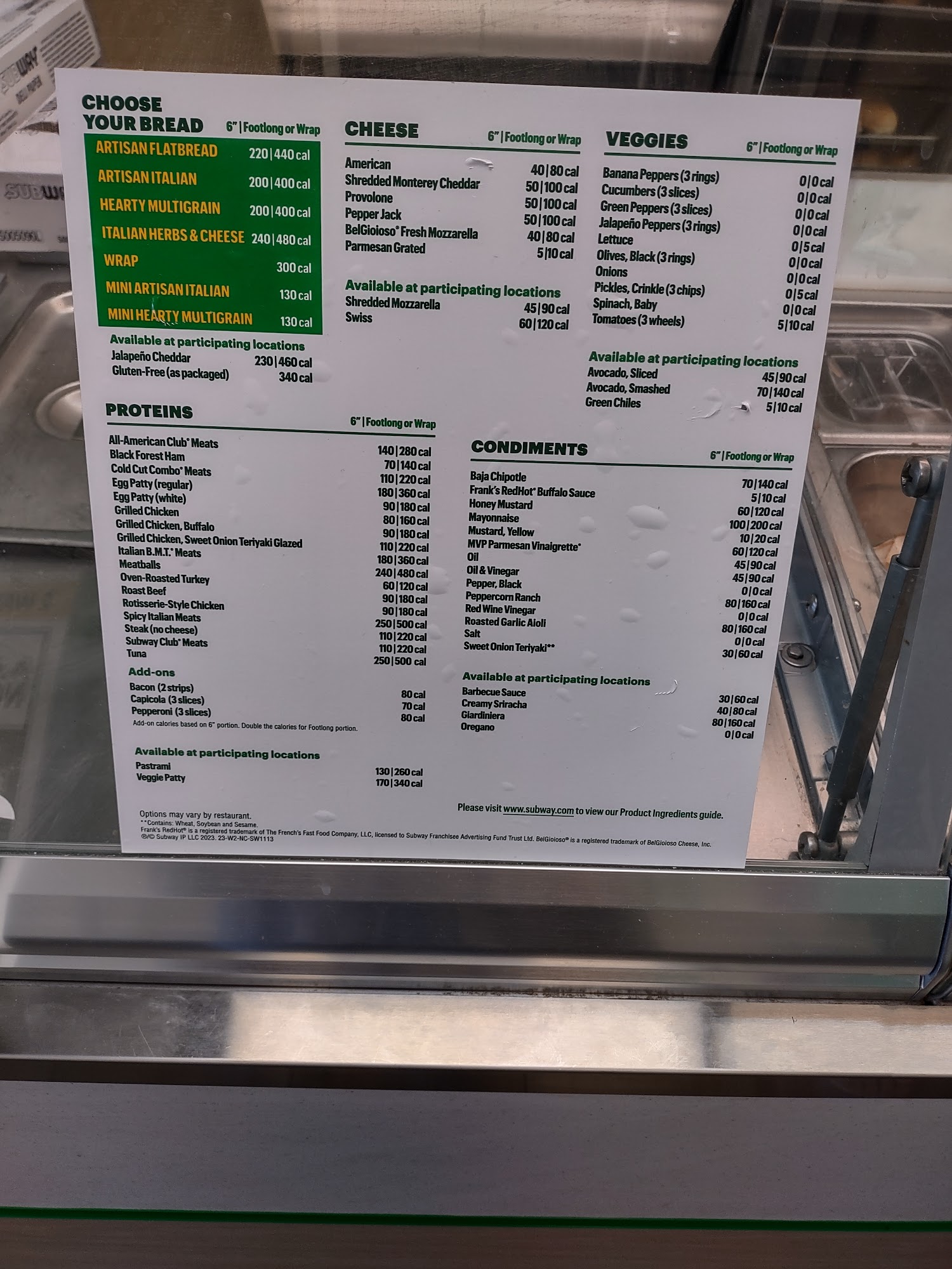 Subway Menu