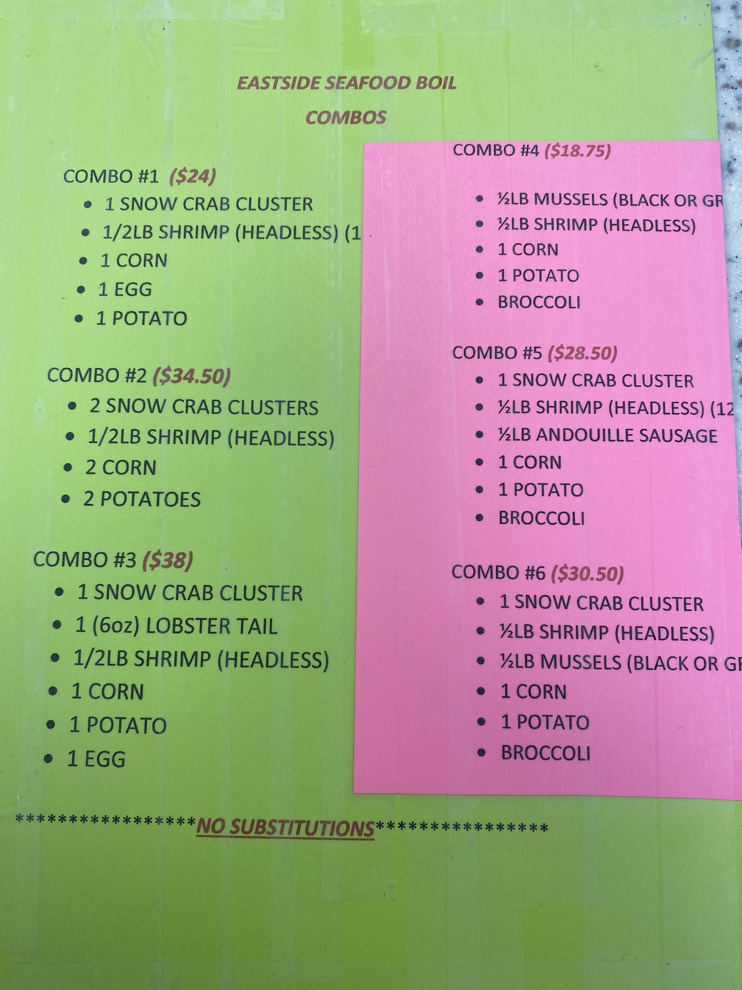 East Side Seafood & More Menu