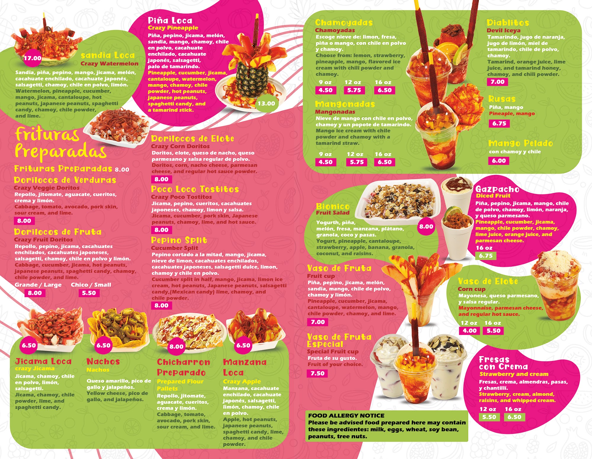 Frutilandia Yummy Snacks Menu