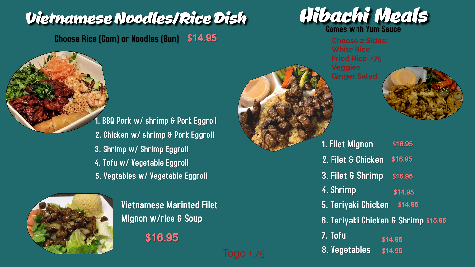 Hibachi and Pho (inside Assi Plaza) Menu