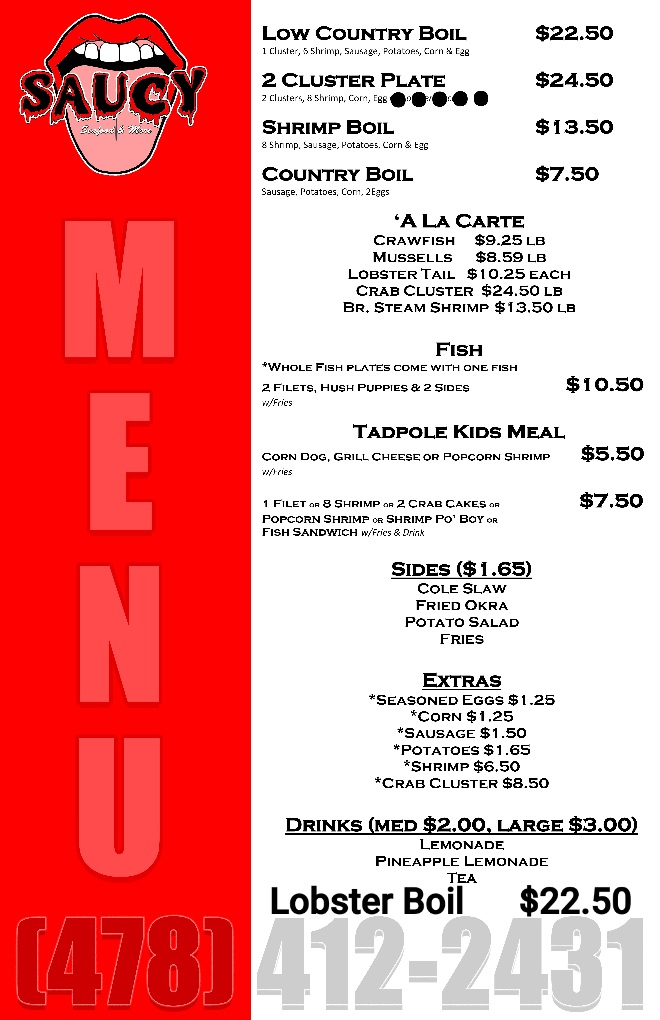 Saucy Seafood Menu