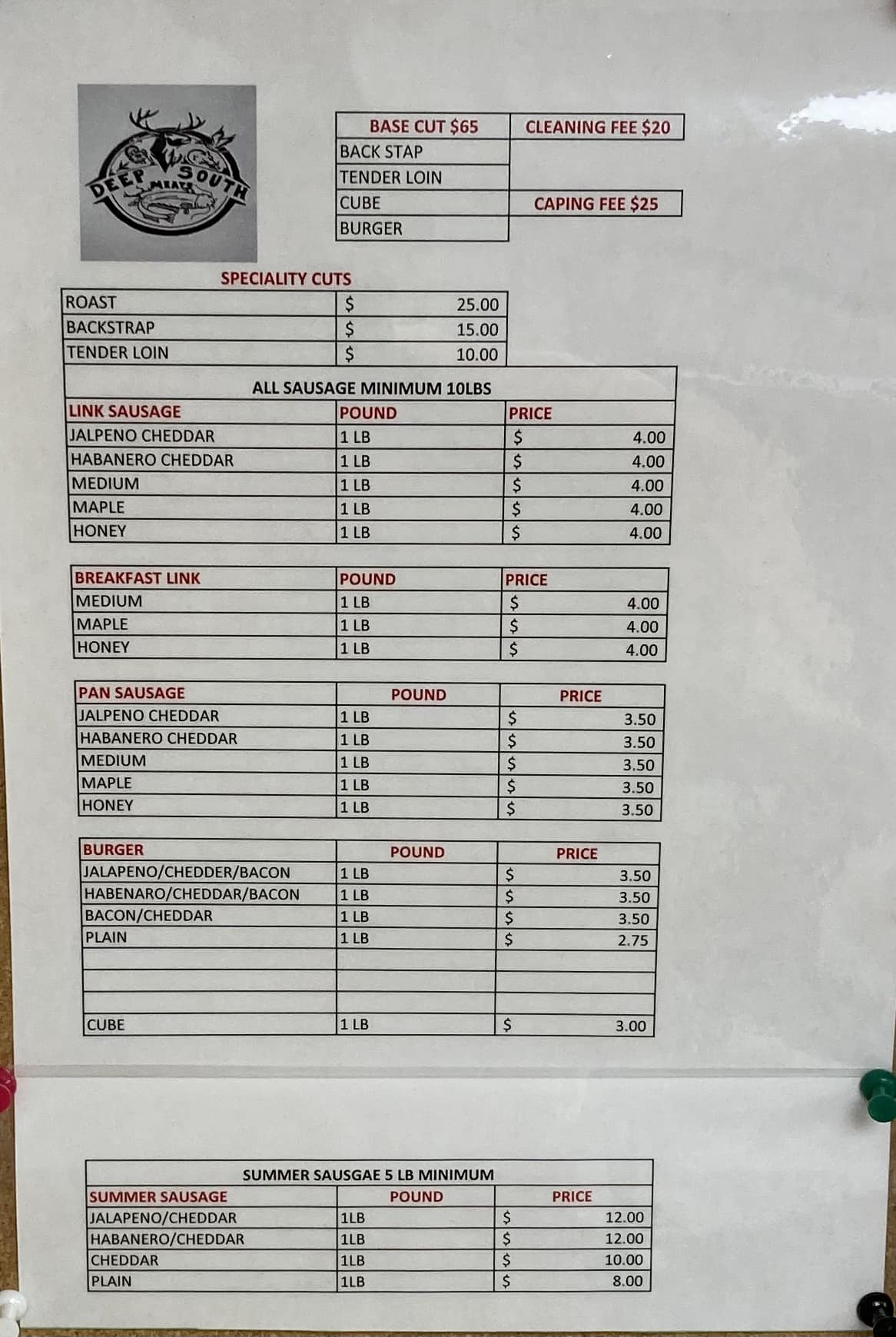 Deep South Meats,LLC Menu