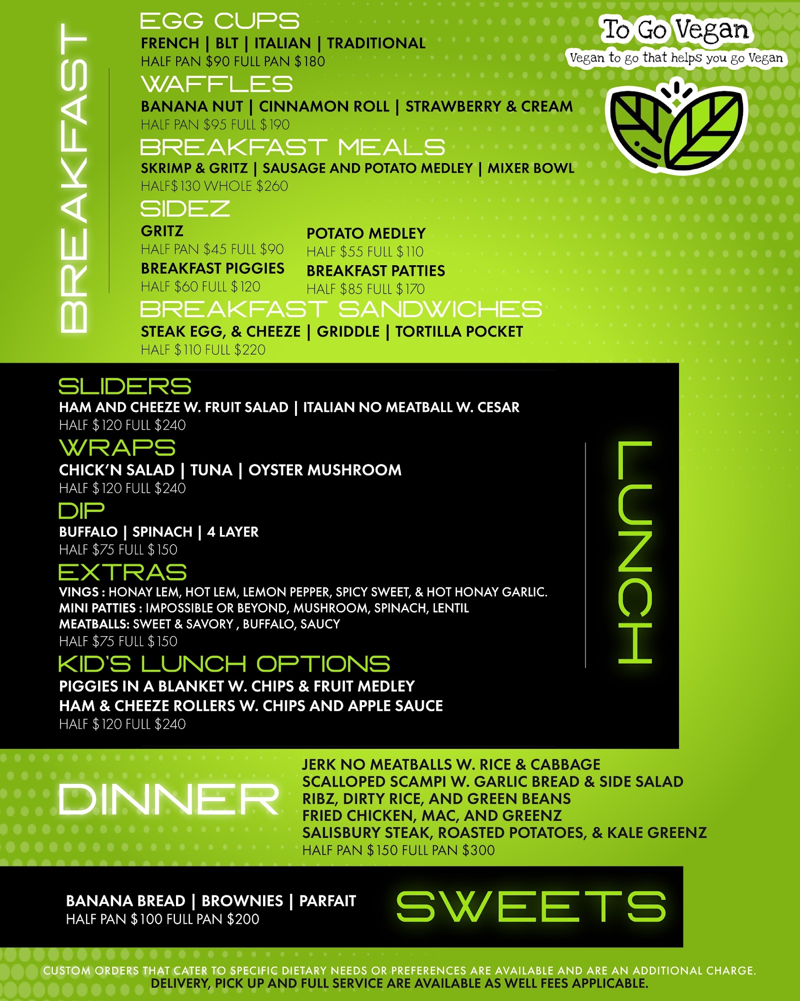 To Go Vegan Menu