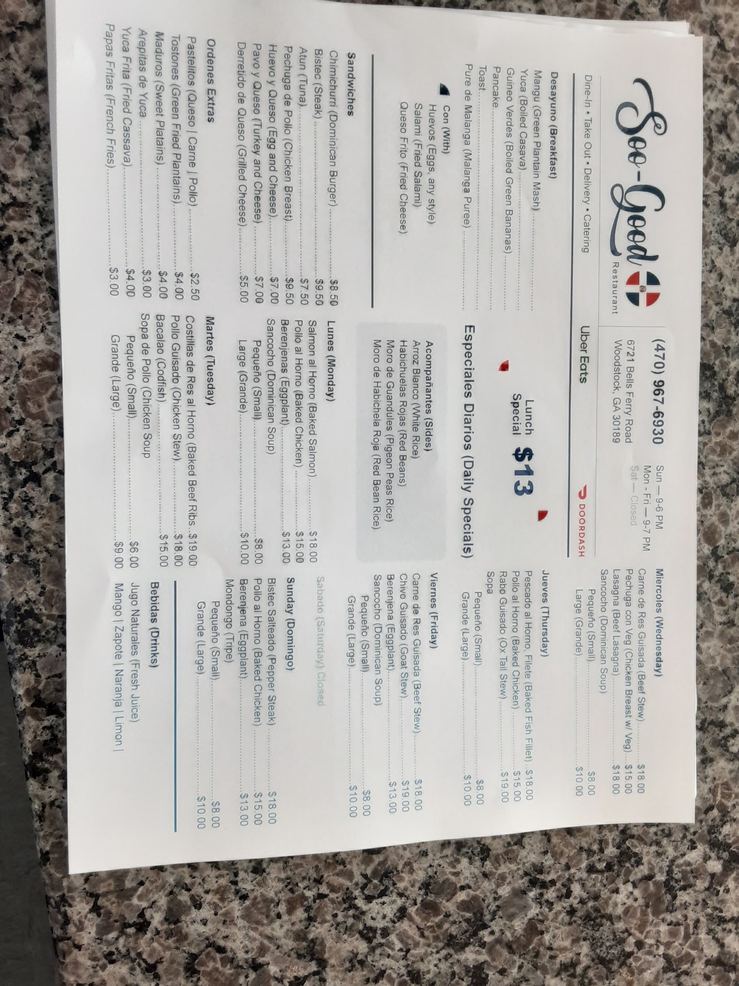 Soo-good restaurant Menu