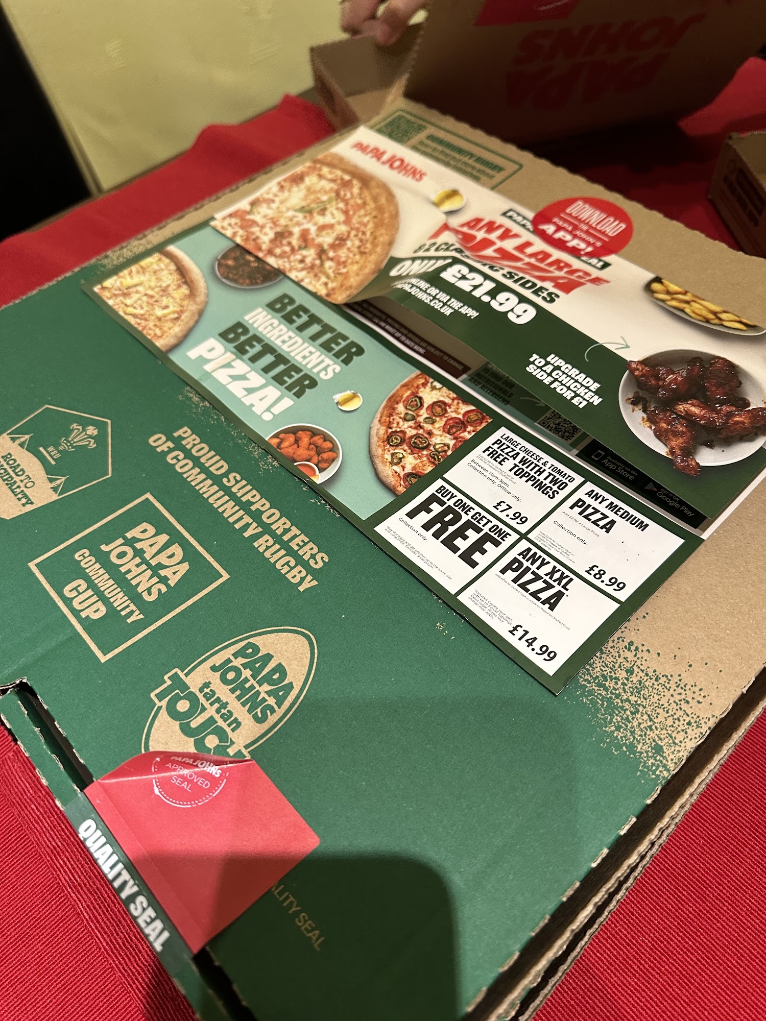 Papa Johns Pizza Menu