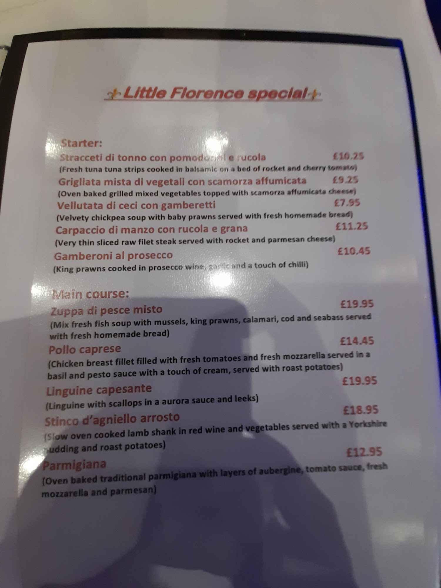 Little Florence Menu
