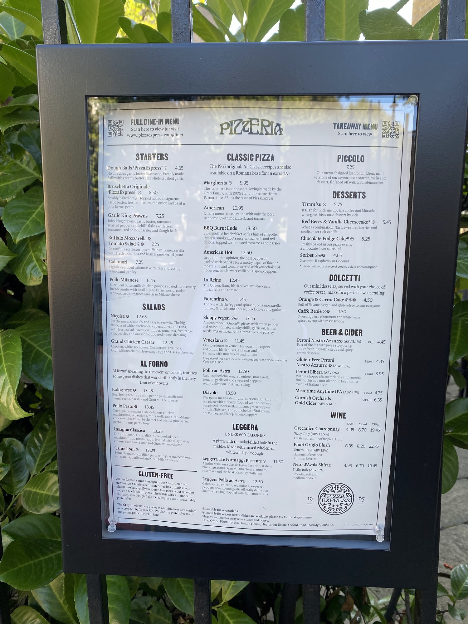 Pizza Express Menu