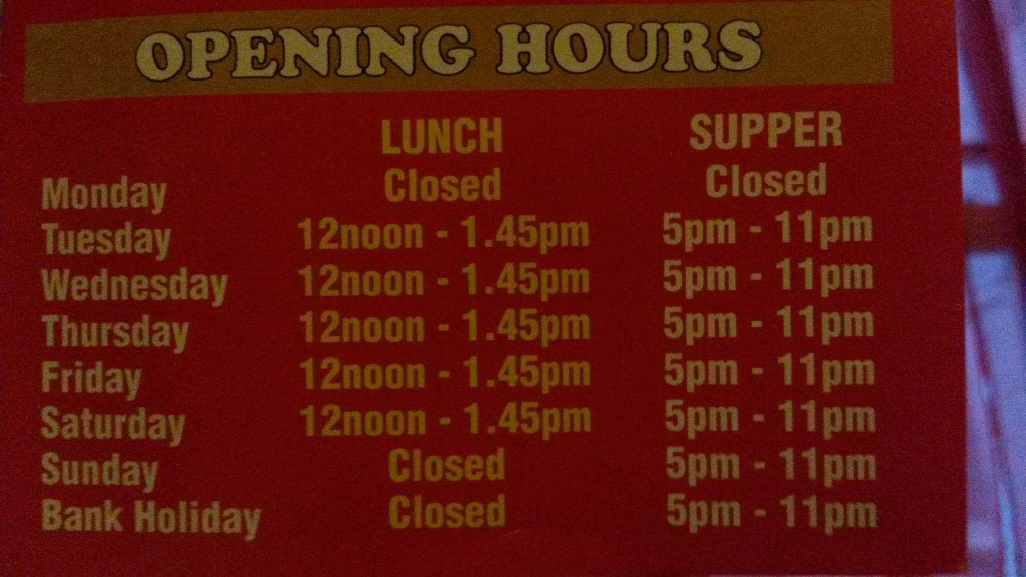 Sue's Menu