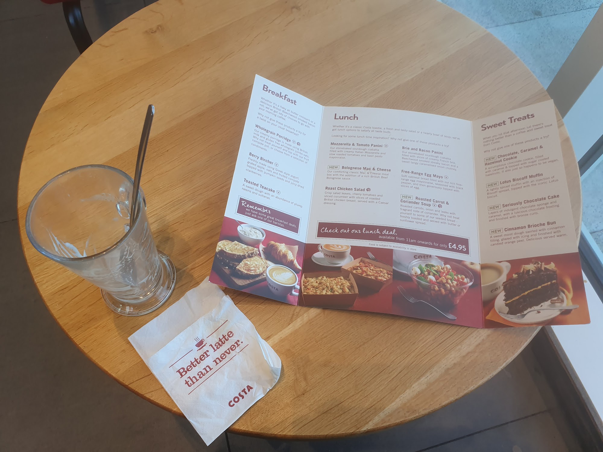 Costa Coffee Menu