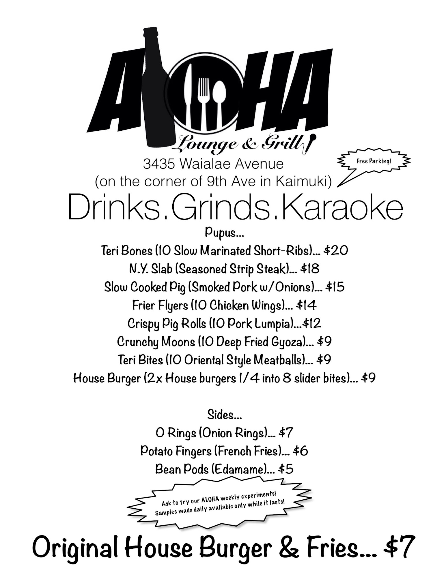 Aloha Lounge Menu