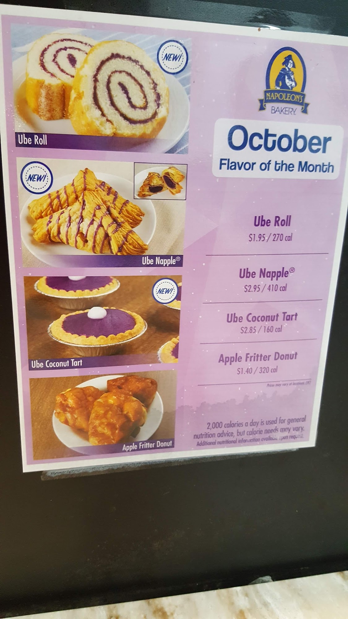 Napoleons Bakery Menu