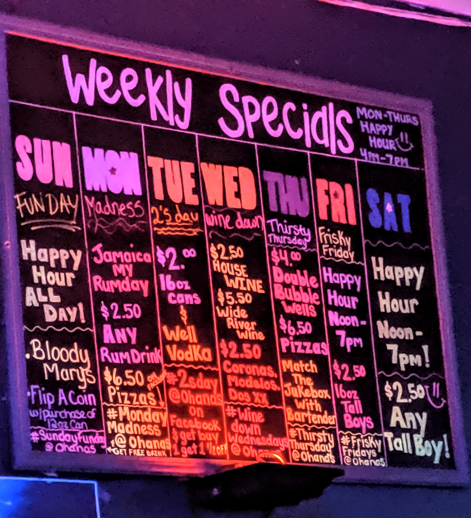 Ohana's Neighborhood Bar Menu