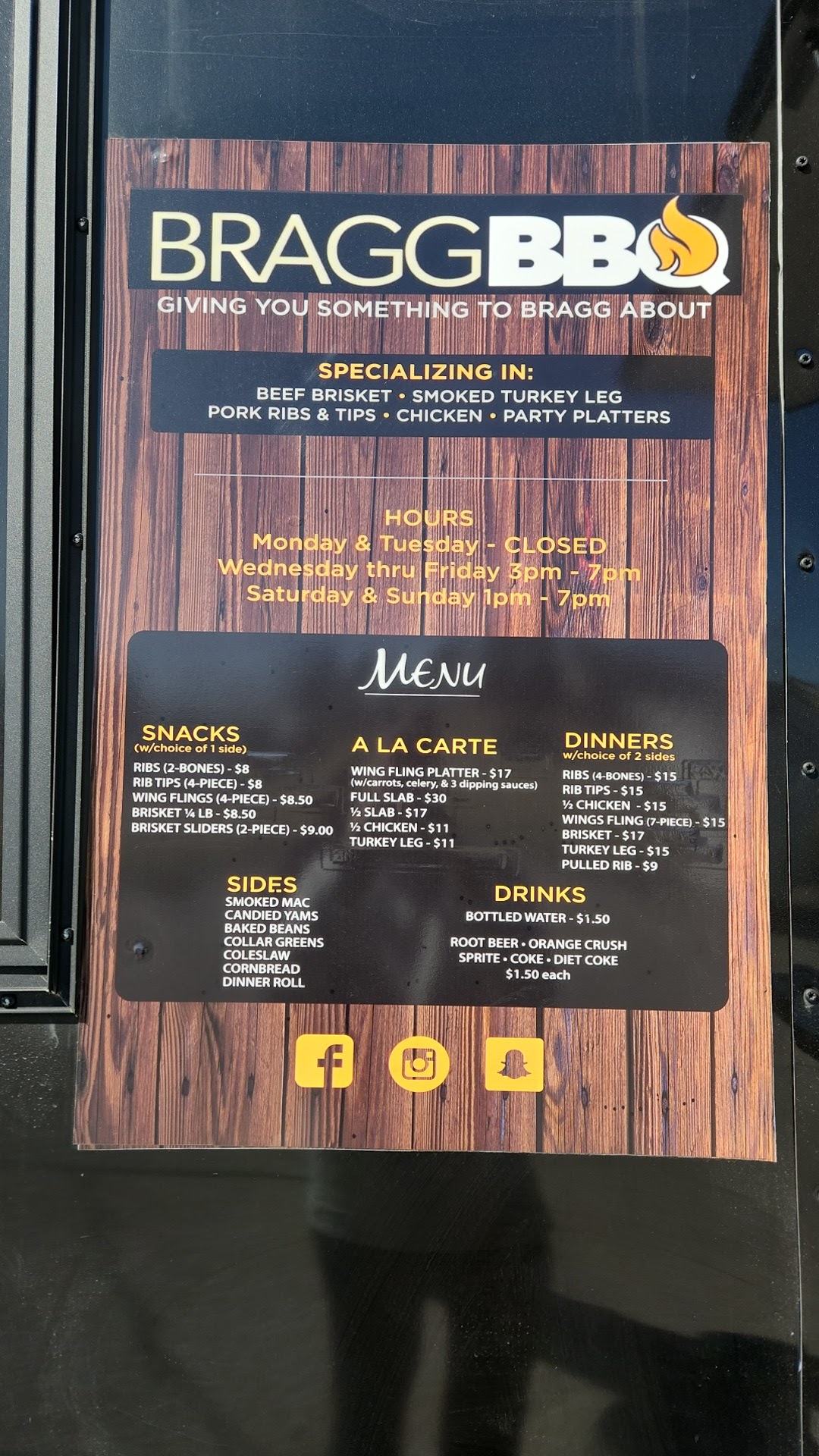 BRAGG BBQ Menu