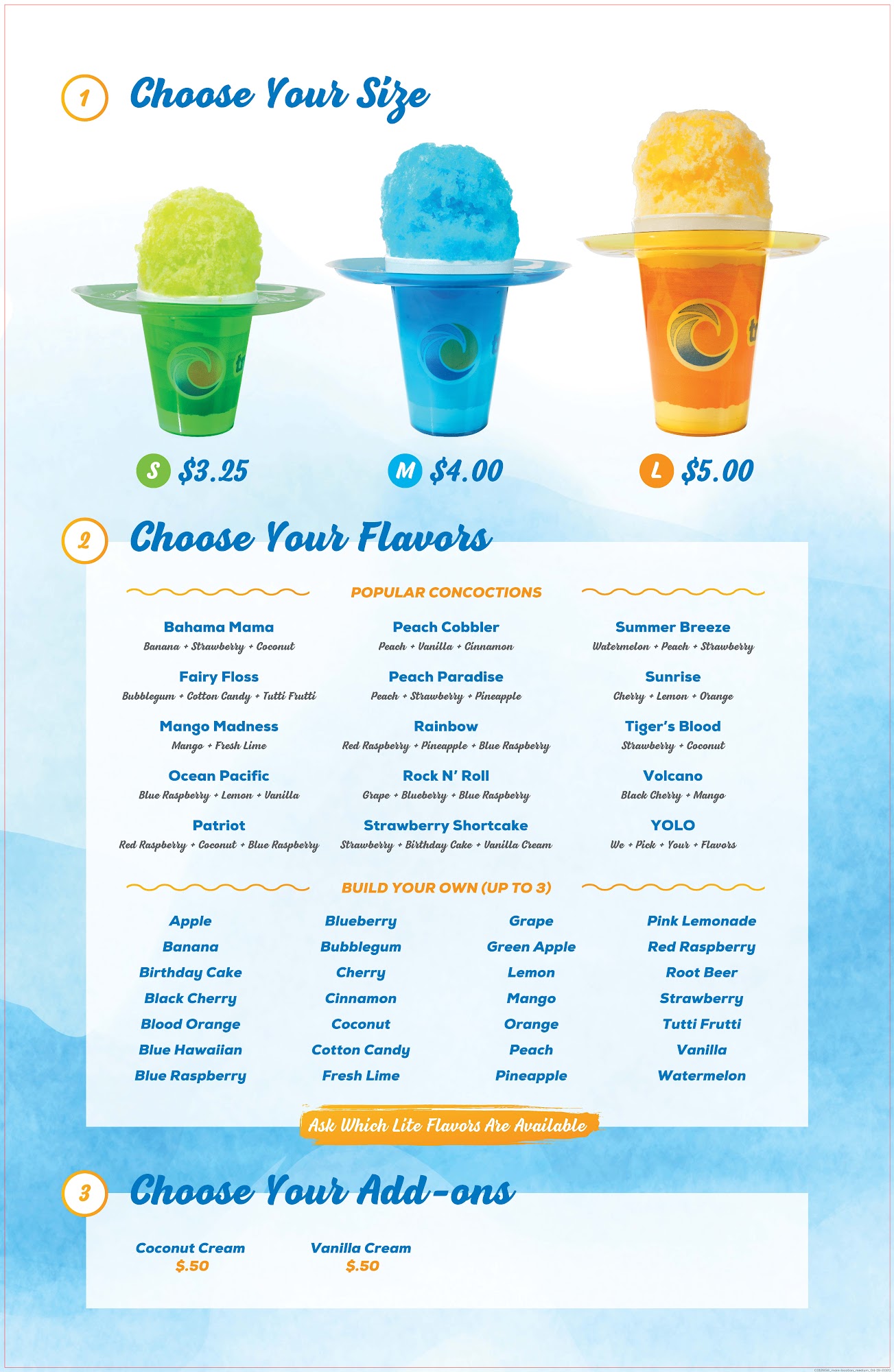 Summer Magic Tropical Sno Menu