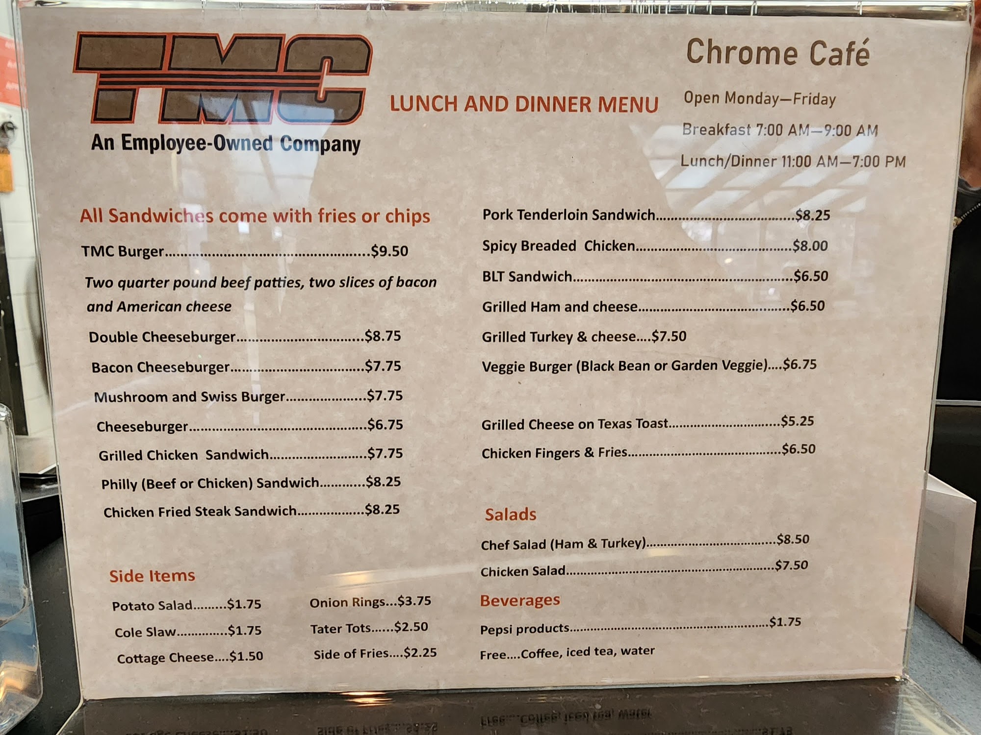 TMC Chrome Cafe Menu