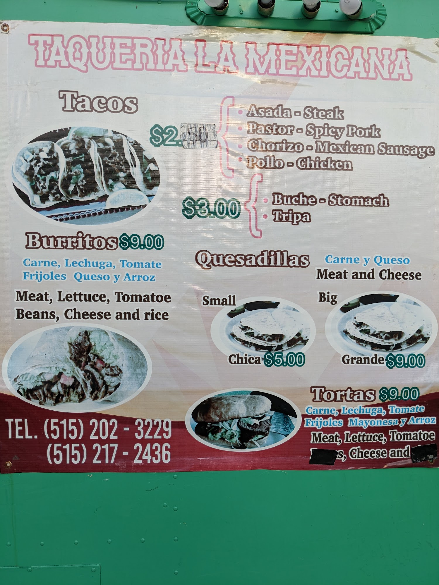 Taqueria la Mexicana Menu