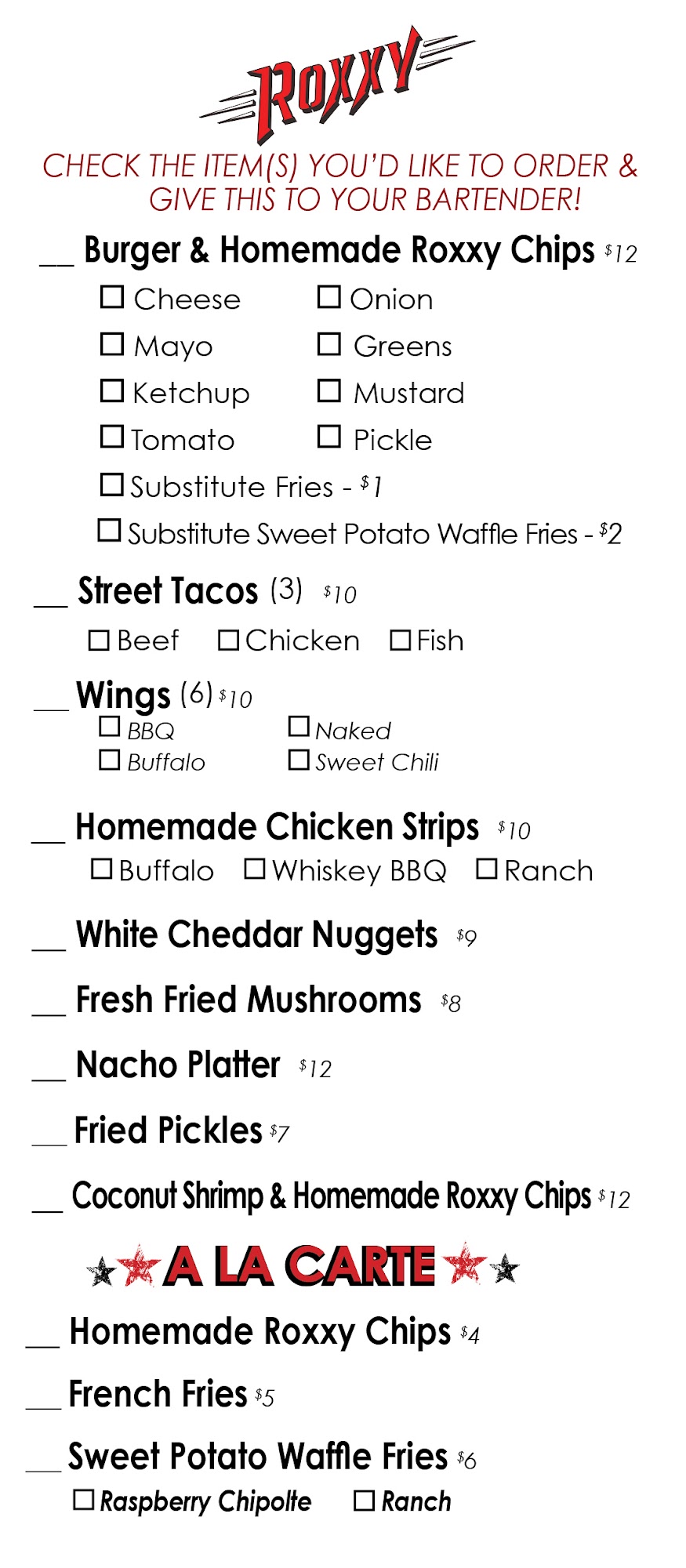 Roxxy - Iowa City Menu