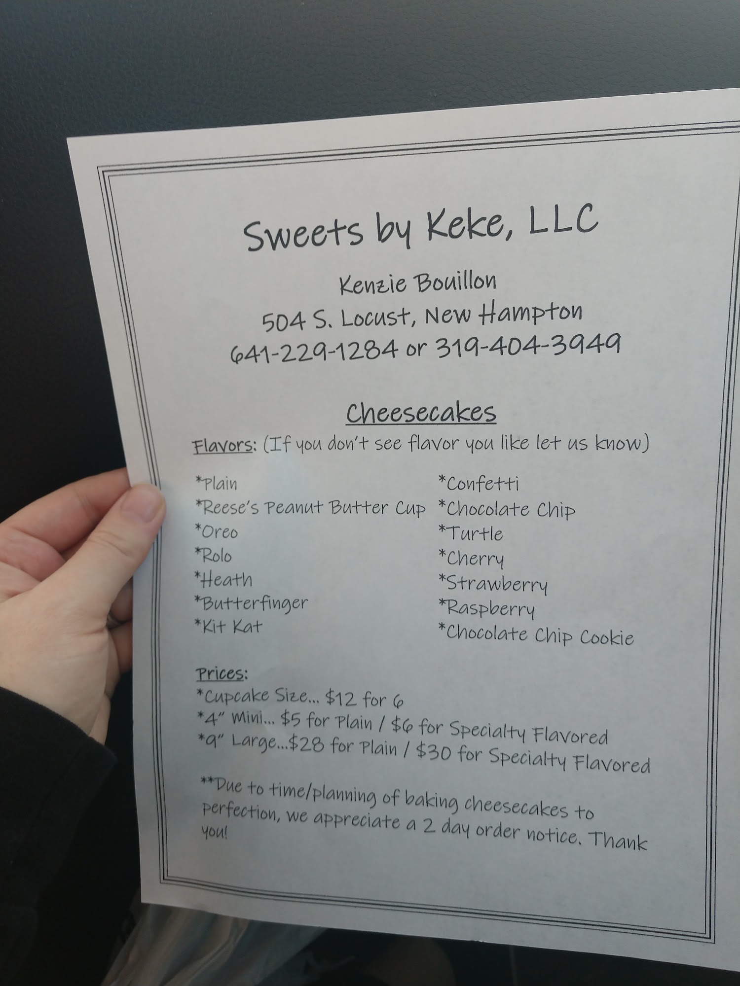 Sweets by Keke, LLC Menu