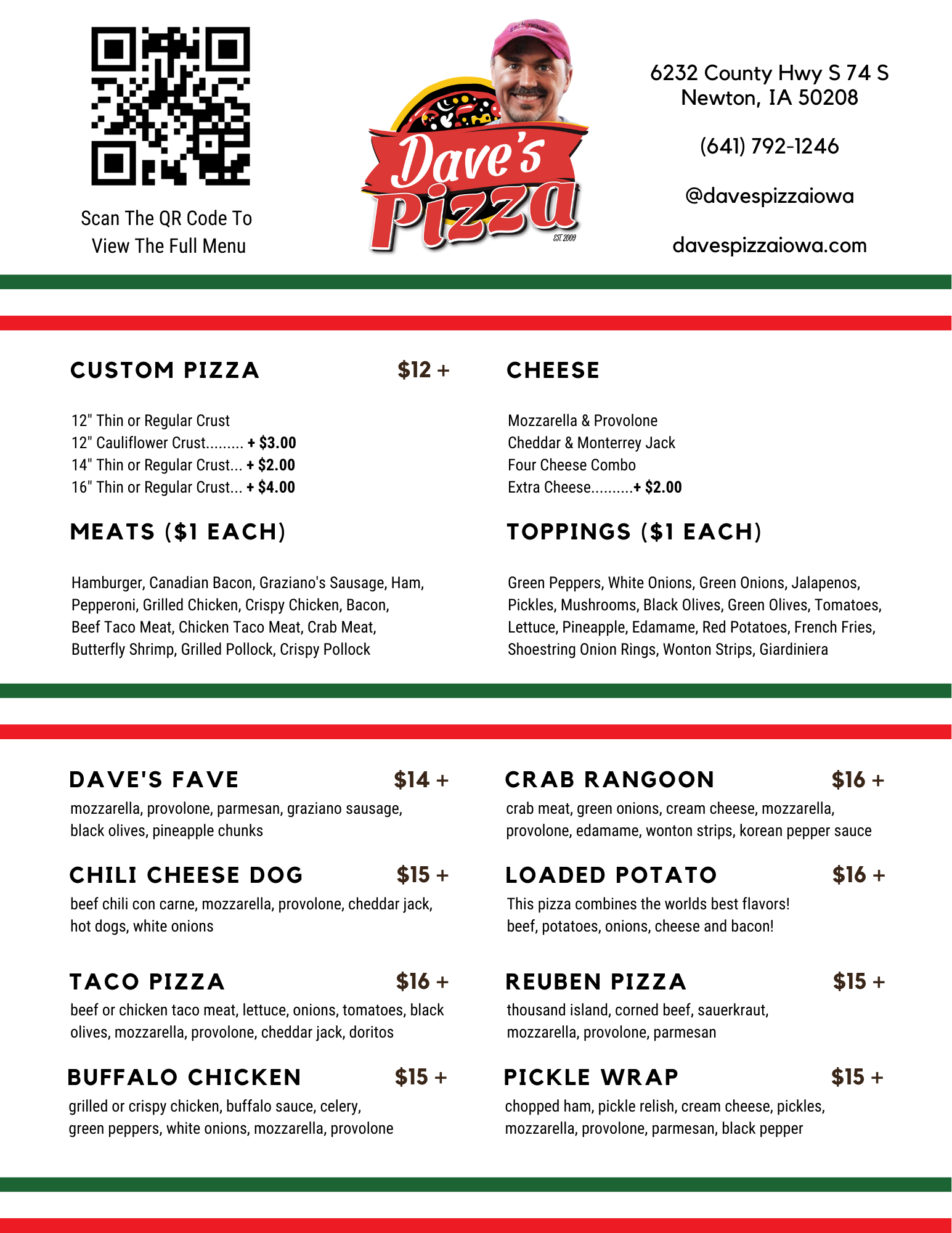 Dave's Pizza Menu