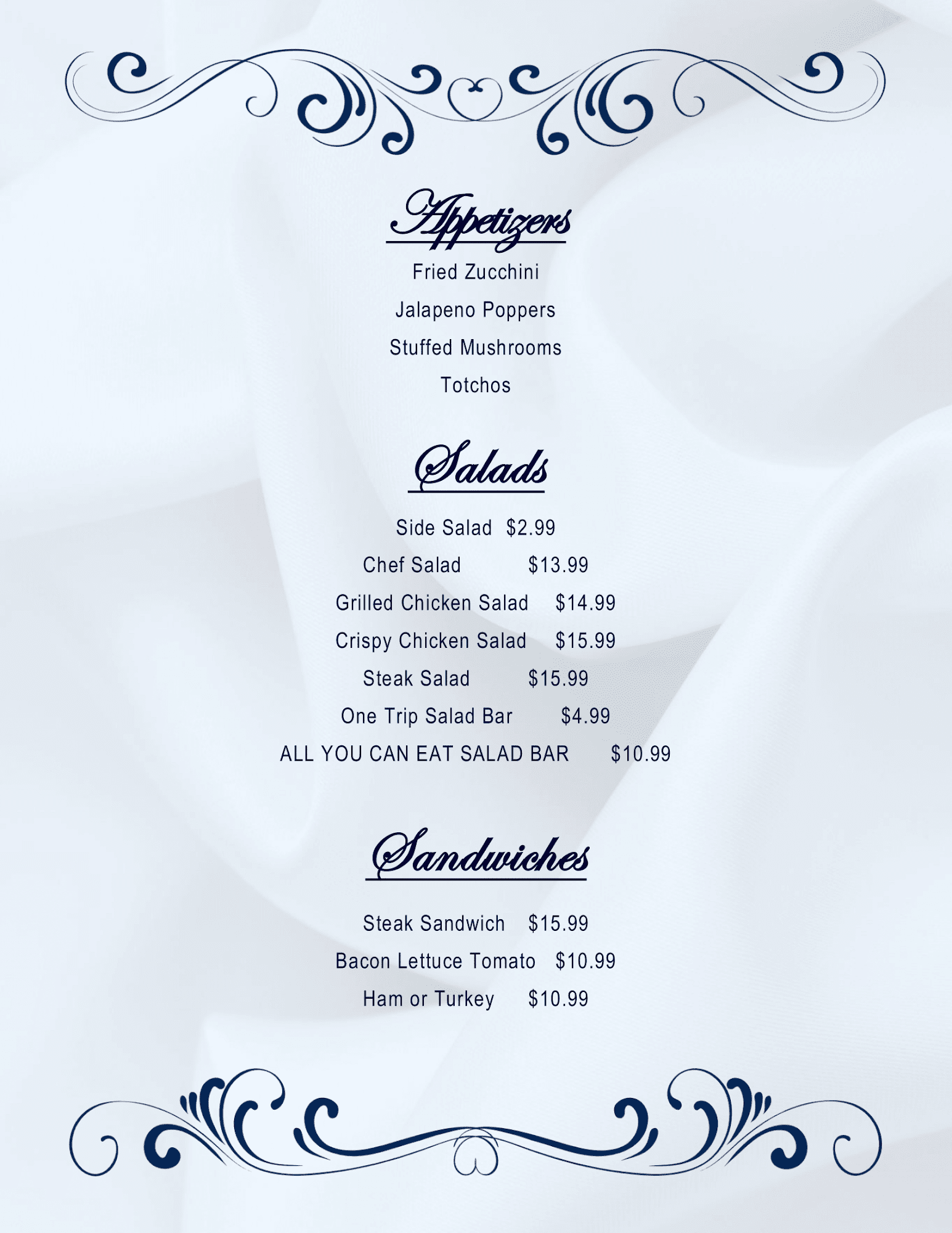 Almo Outpost Steakhouse Menu