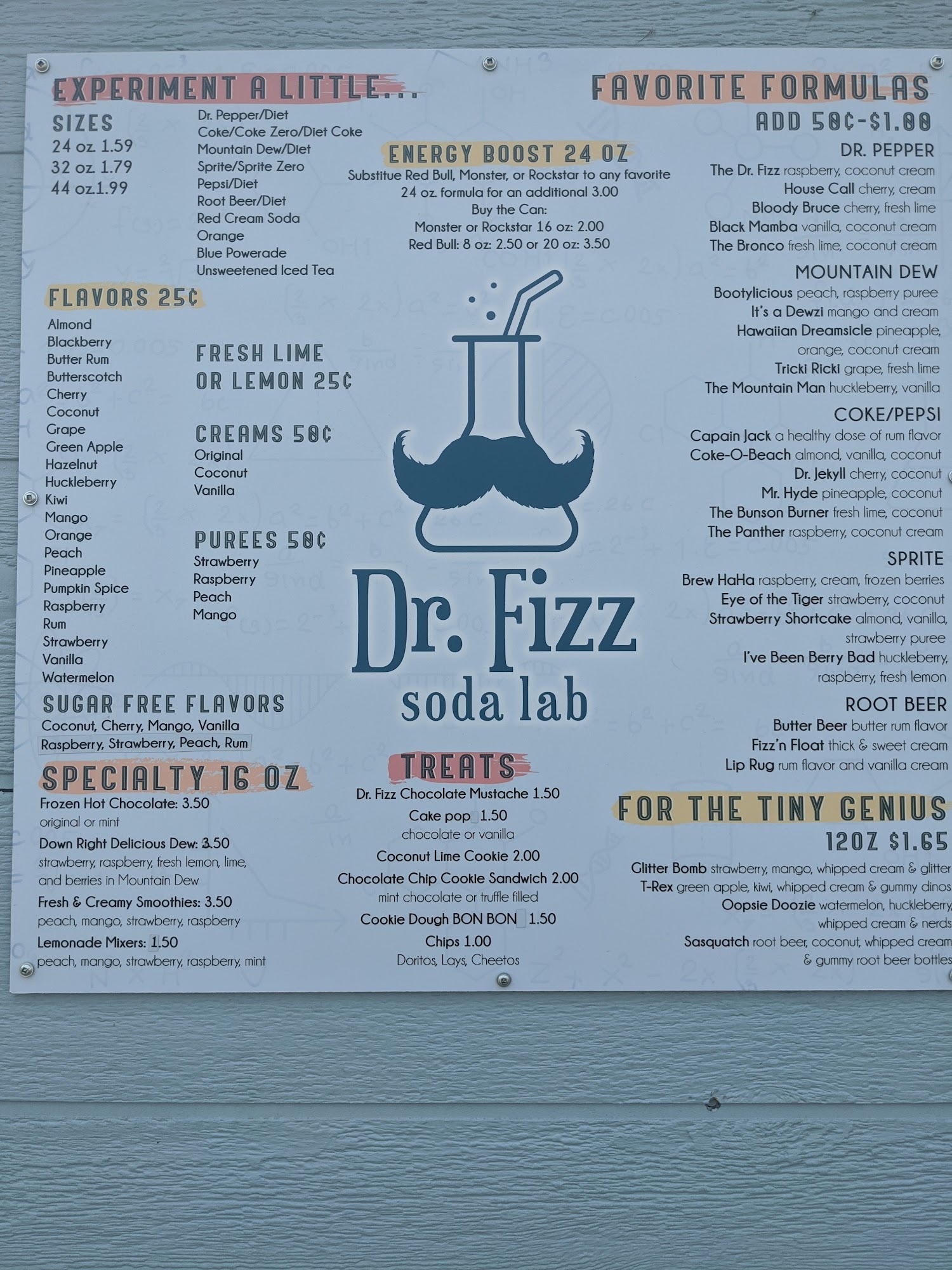 Dr. Fizz Soda Lab Menu