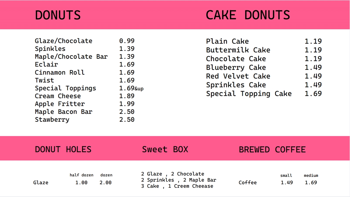 Sweet Sensations Donuts - OVERLAND Menu