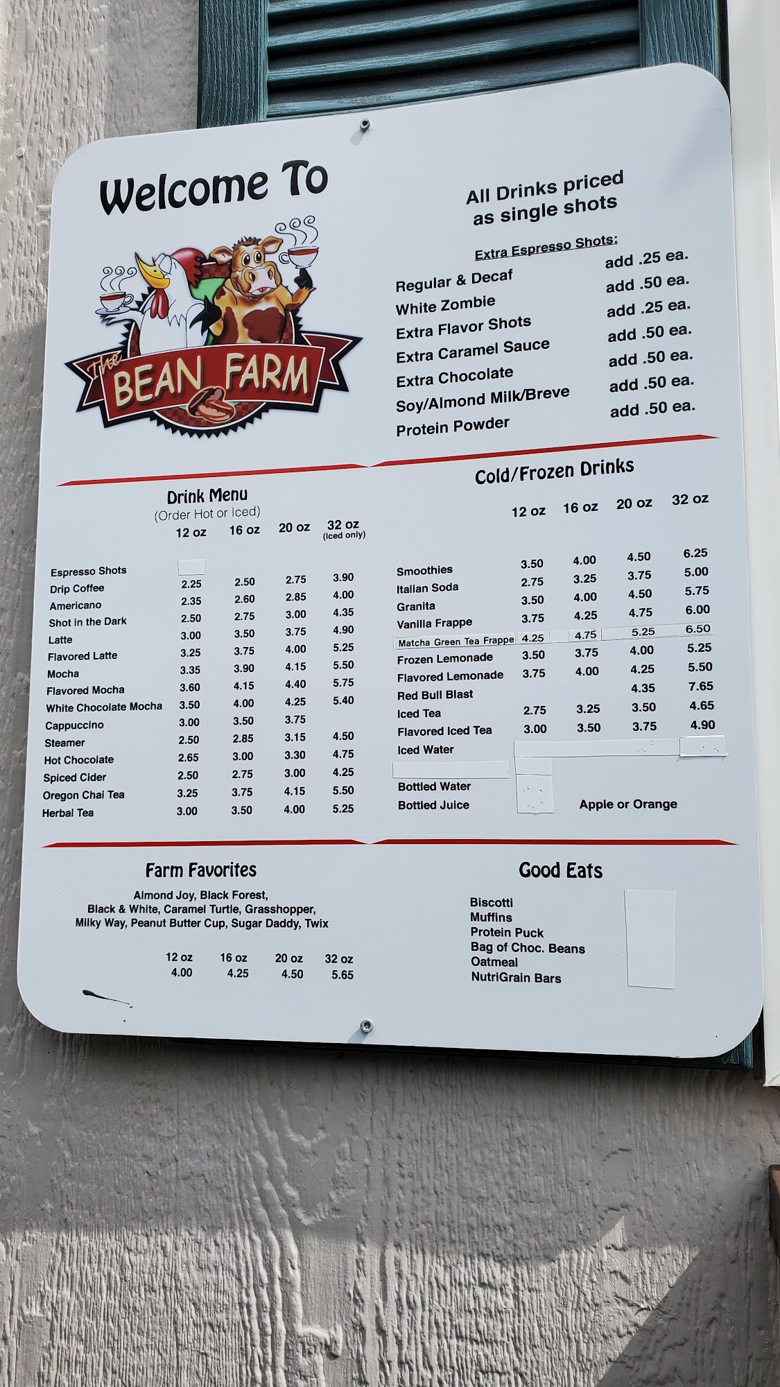 The Bean Farm Menu
