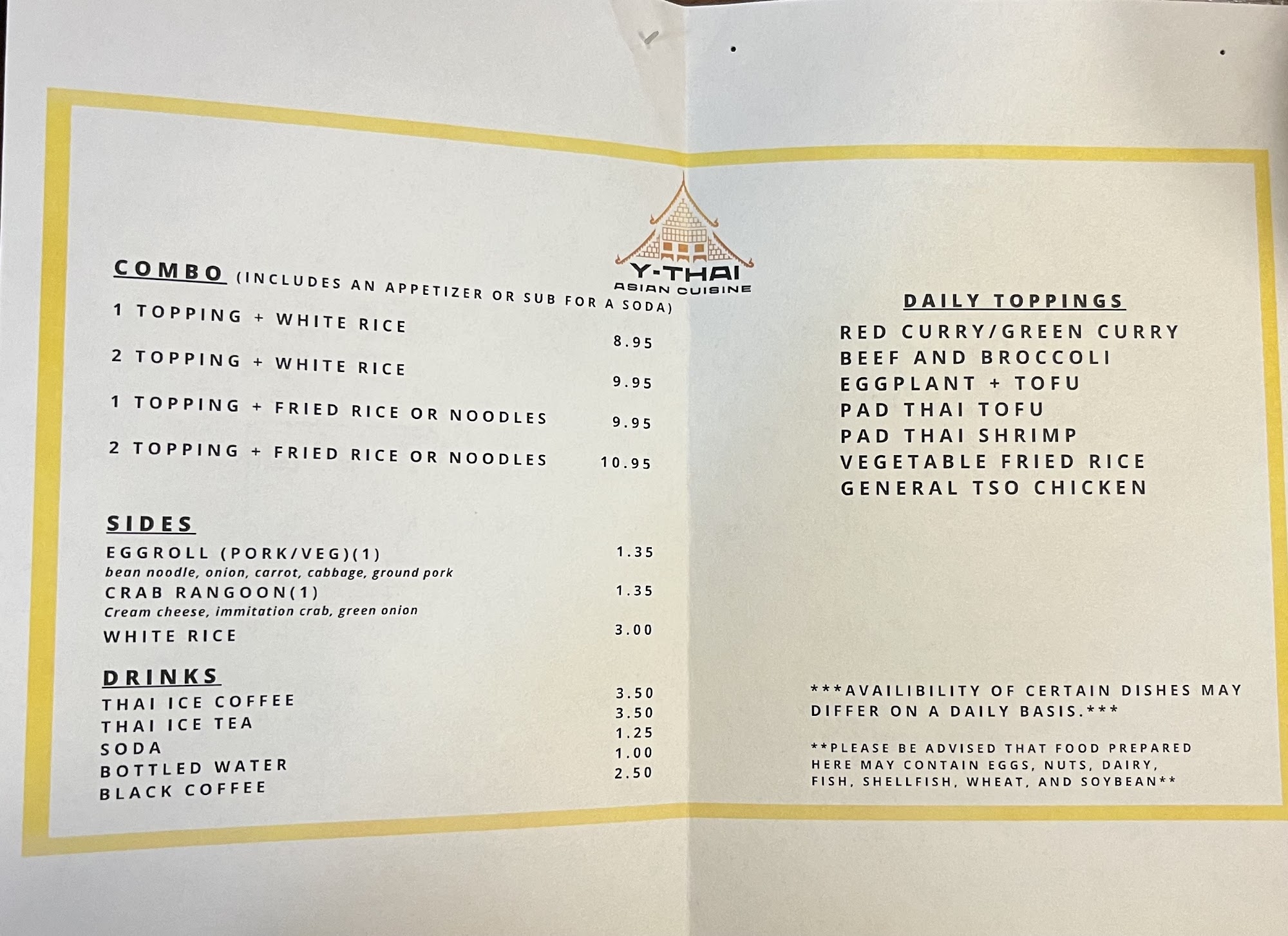 Y-Thai Menu