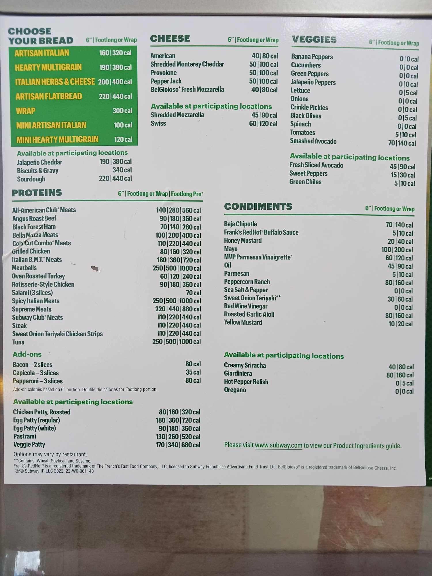 Subway Menu