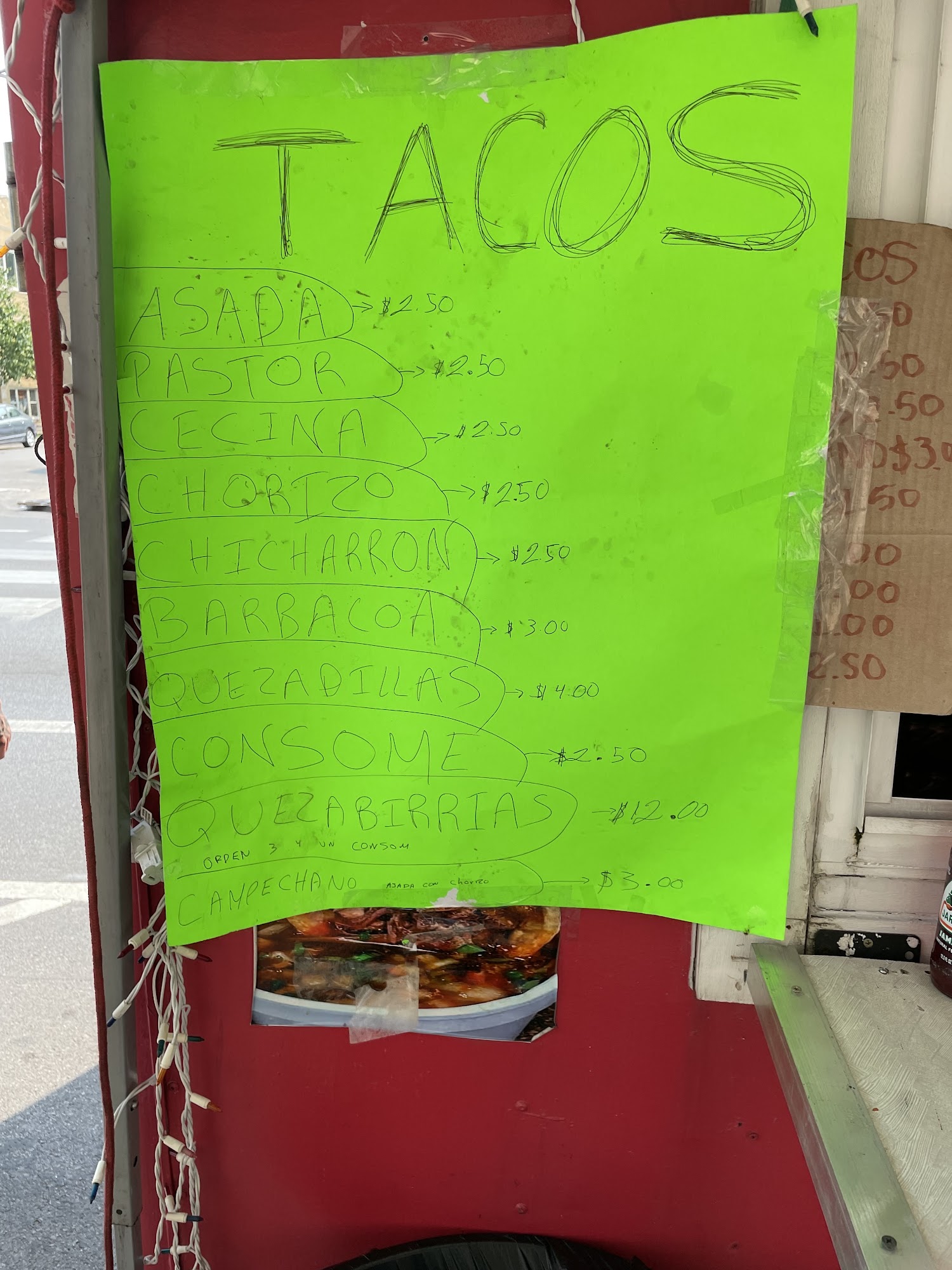 Tacos Morelos Menu