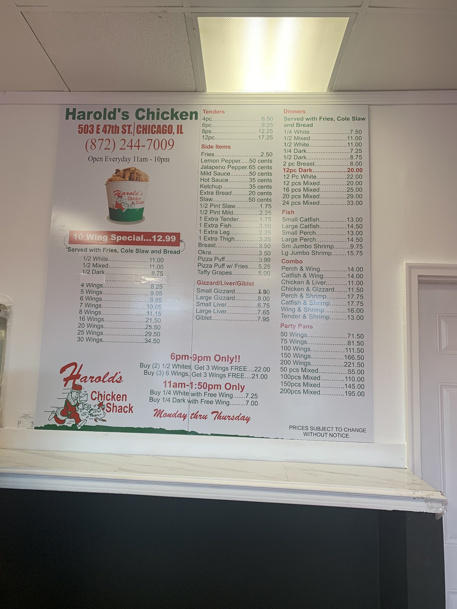 Harolds chicken bronzeville Menu