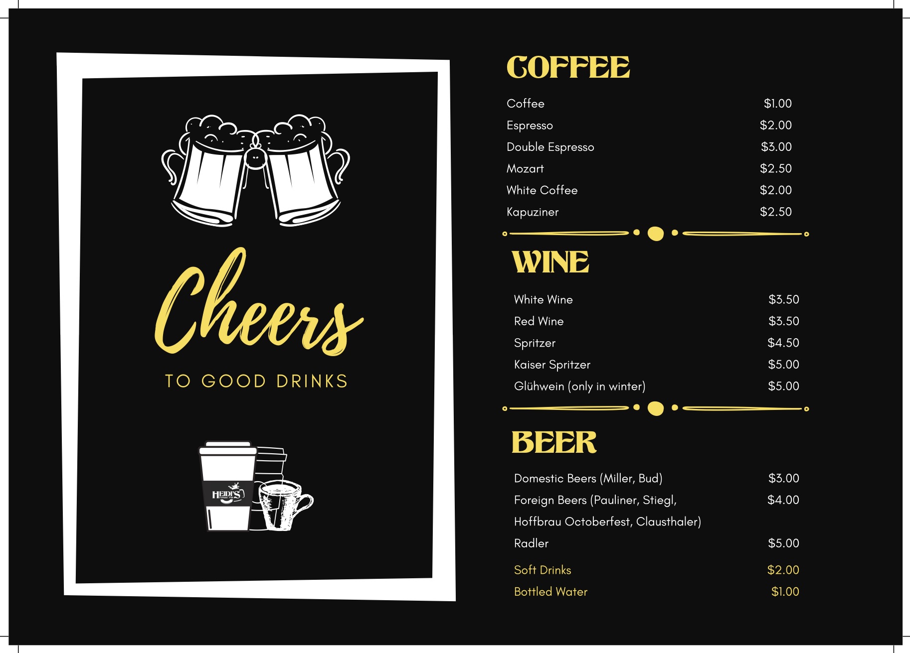 Heidi's Fortune Pub Menu