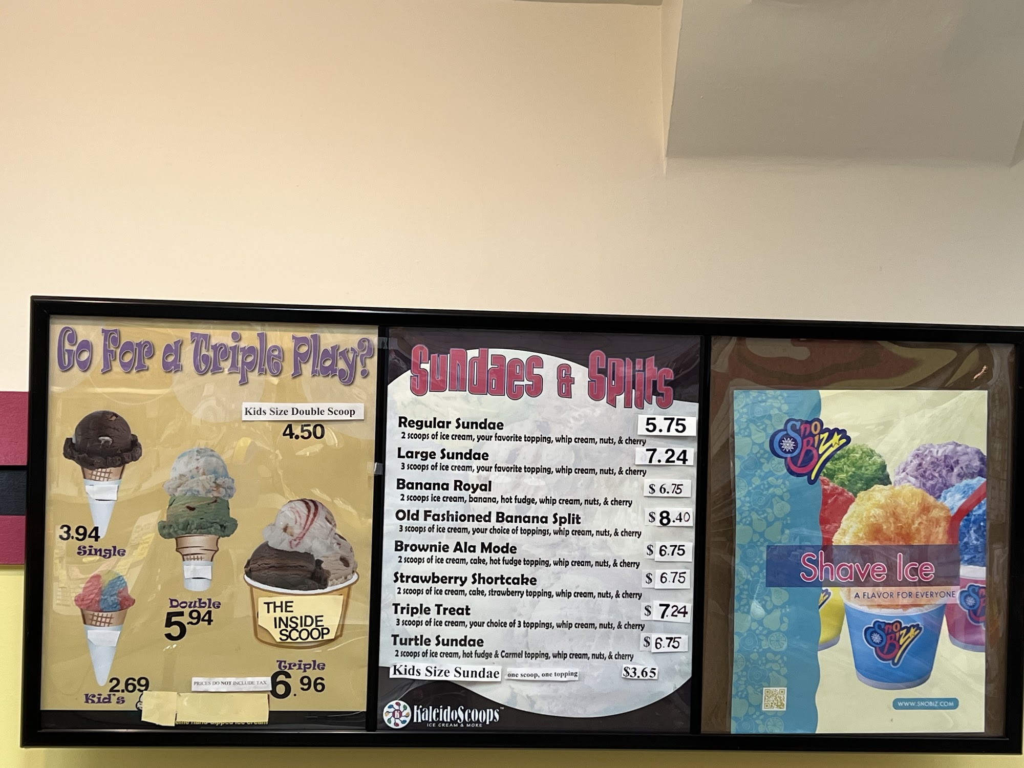 The Inside Scoop formerly kaleidoscoops Menu