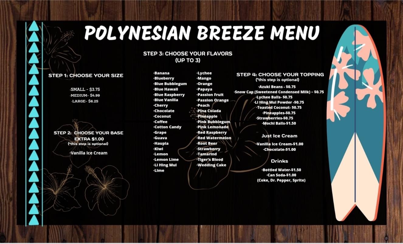Polynesian Breeze Shave Ice Menu